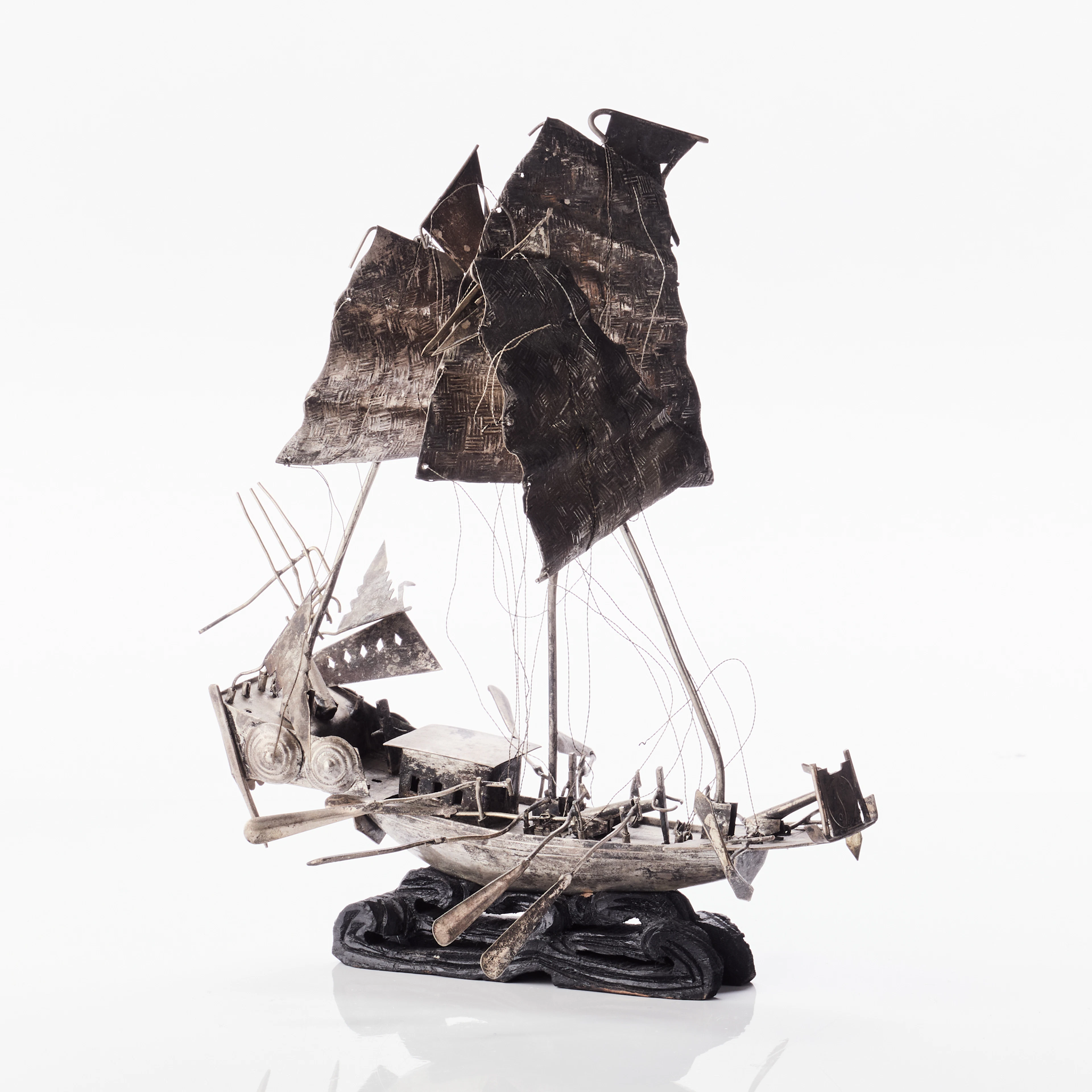 A Chinese Silver Sculpture of a Ship