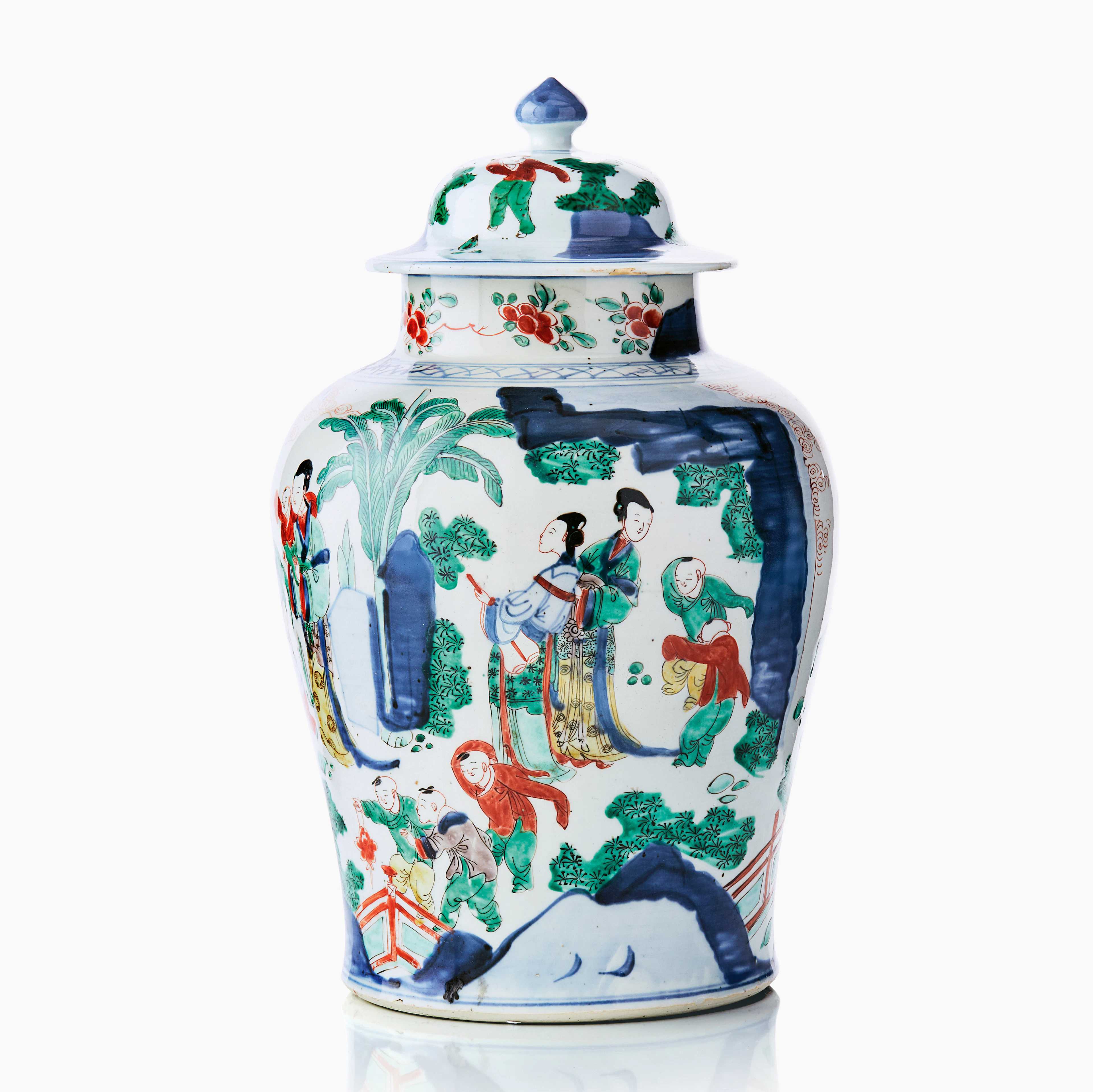 A Transitional Wucai Porcelain Jar and Cover