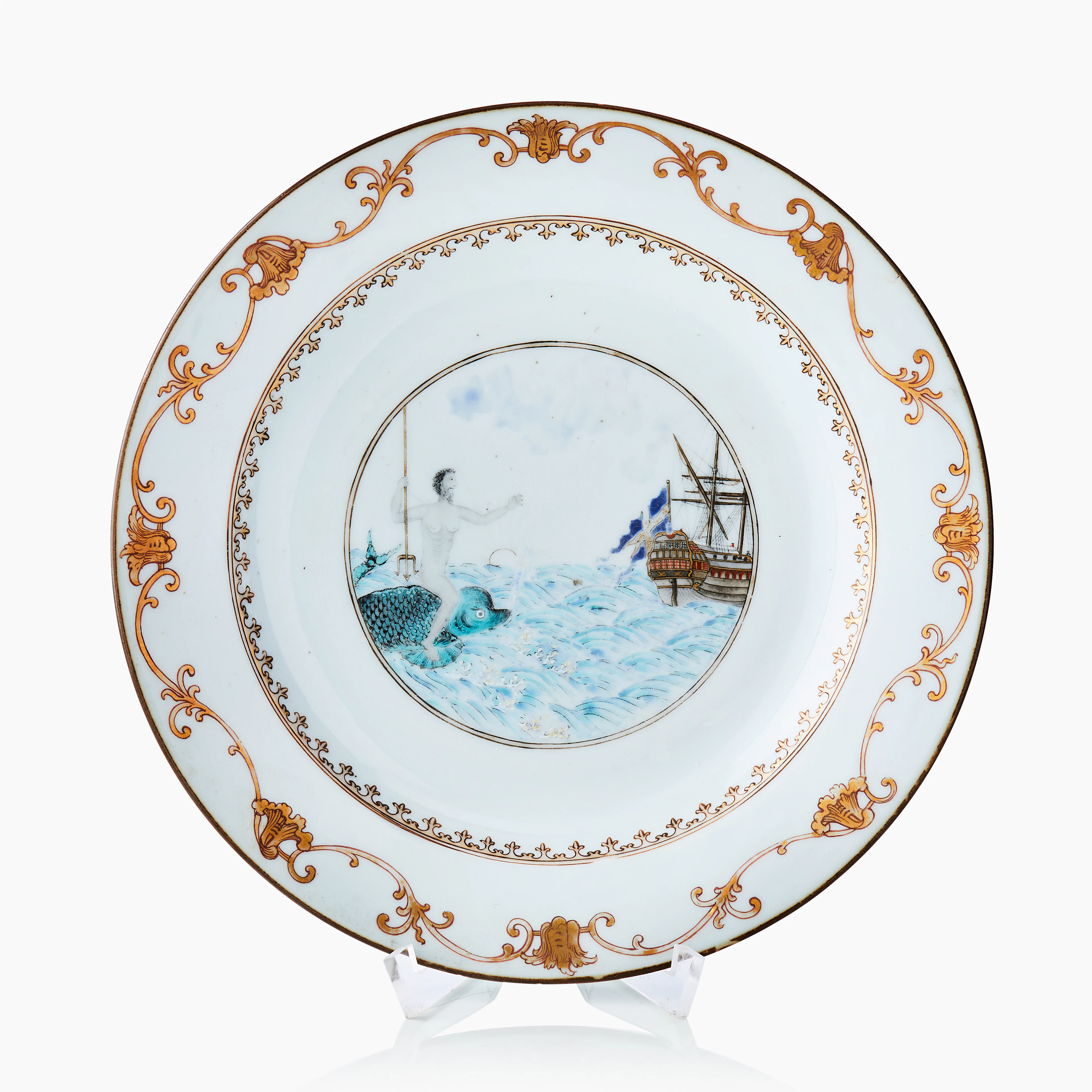 A Rare ’European Subject’ Export Porcelain Plate with a Swedish Flag