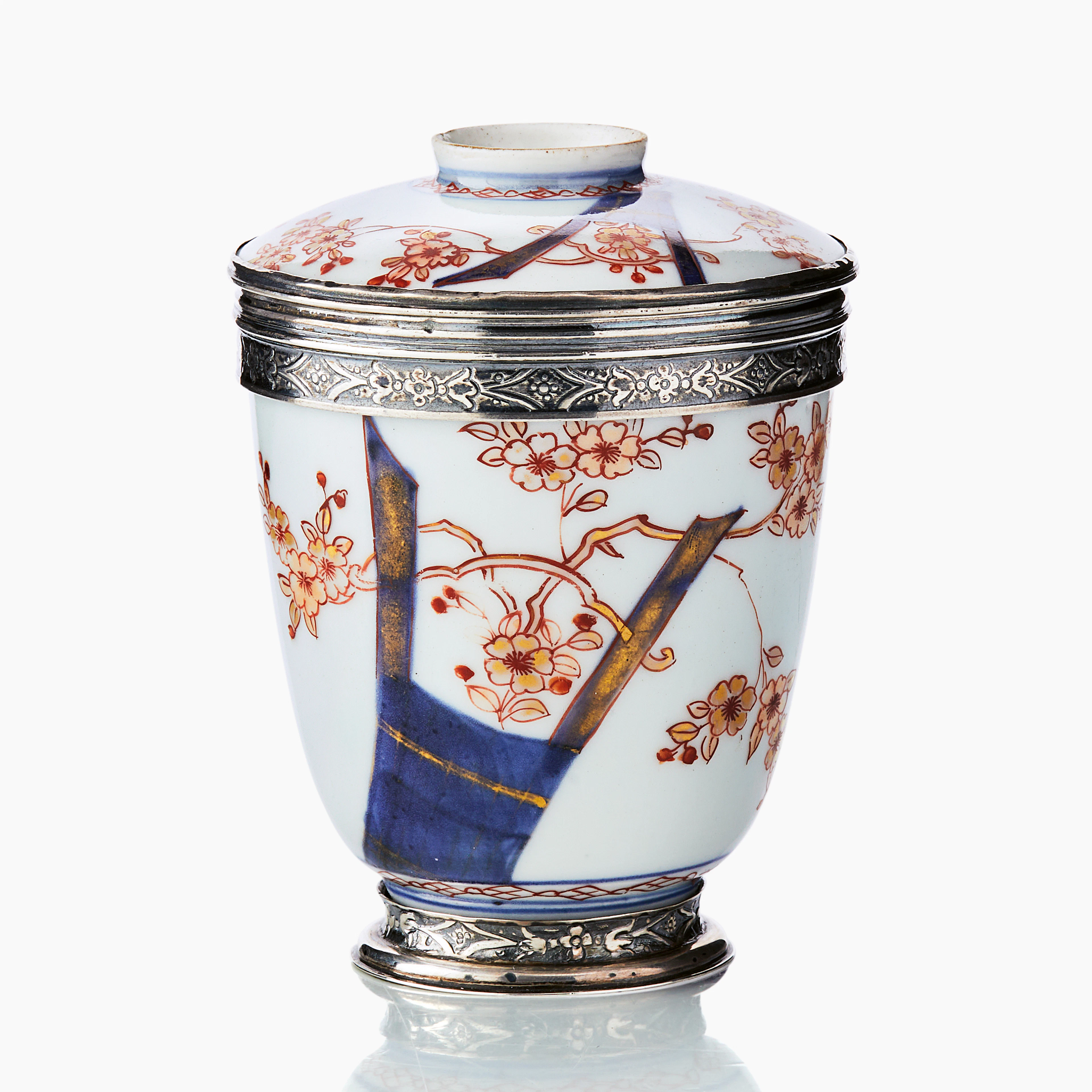 A Japanese Imari Porcelain Pot and Cover Adorned with French Silver Mounts