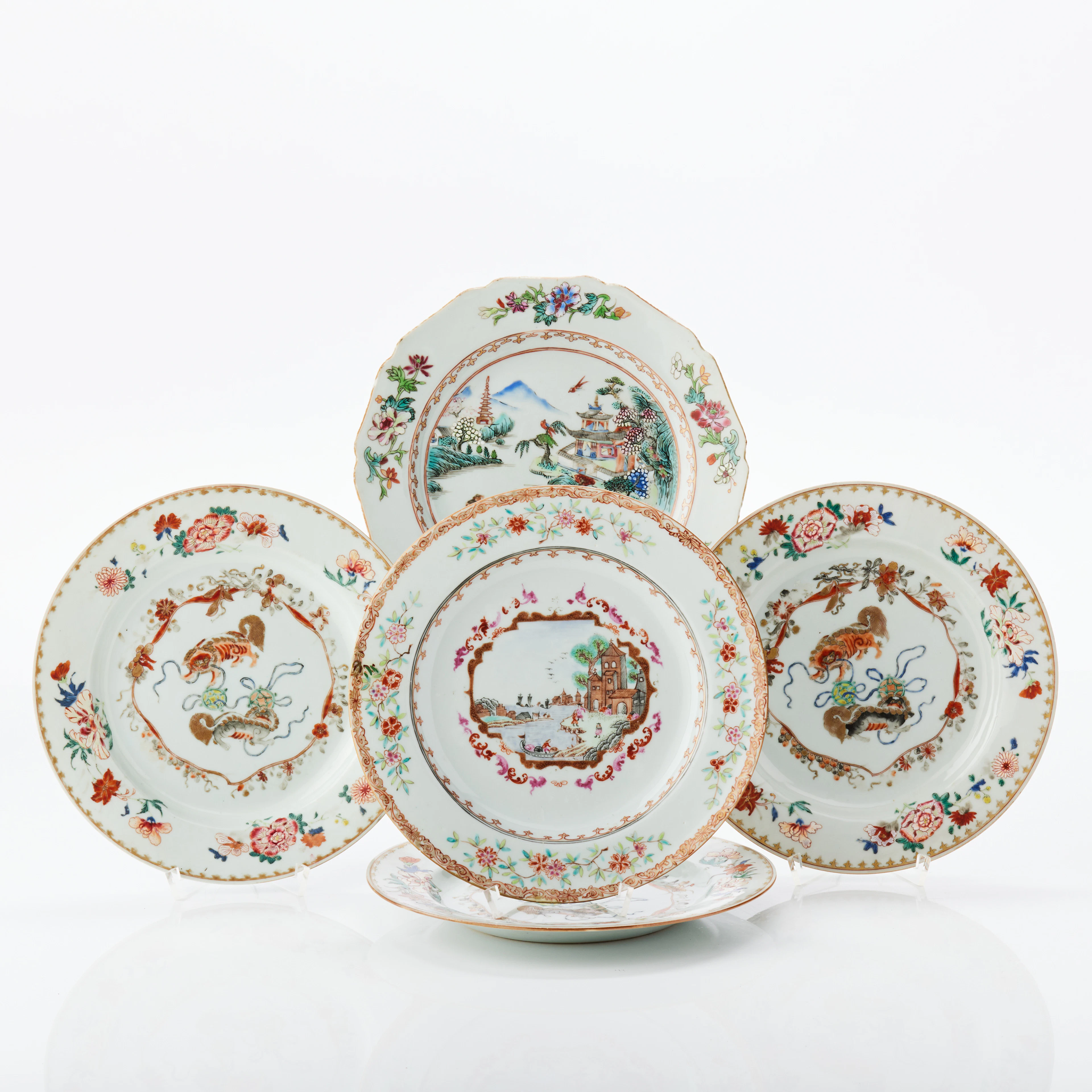 Five Chinese Famille Rose Porcelain Plates