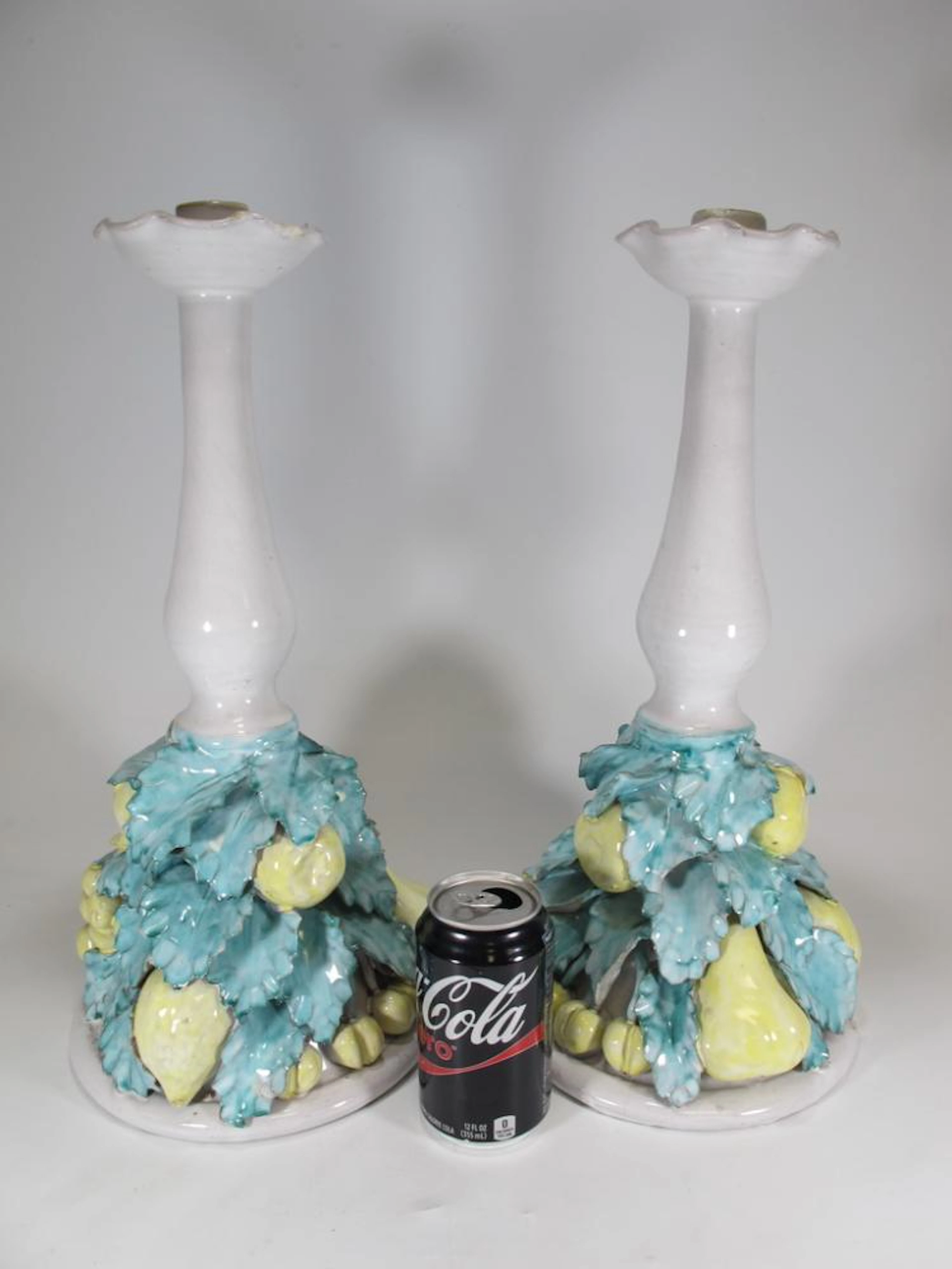 Vintage Italian pair of ceramic candlesticks