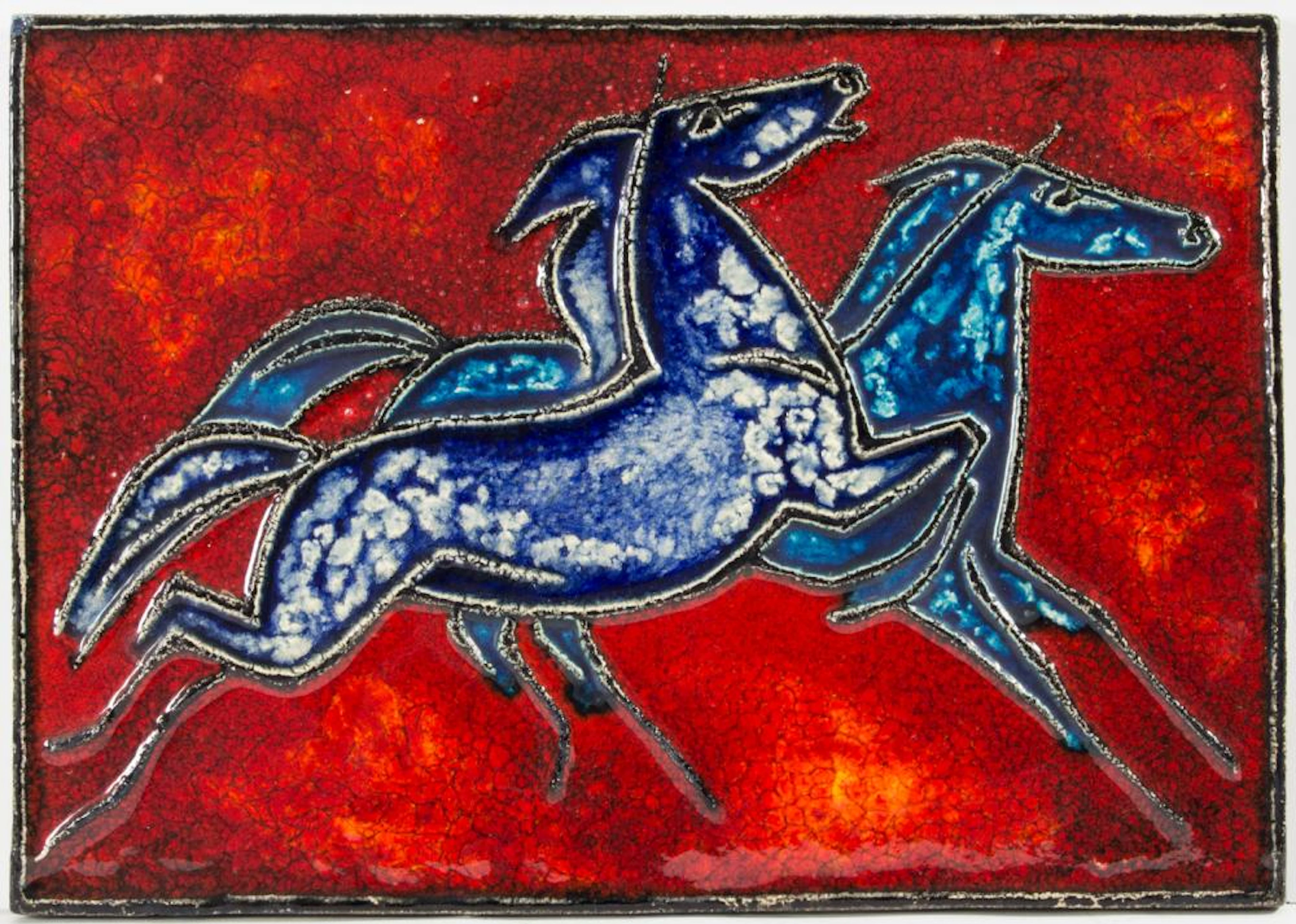 Wandfliese 'Blaue Pferde'/ A wall tile 'Blue Horses'