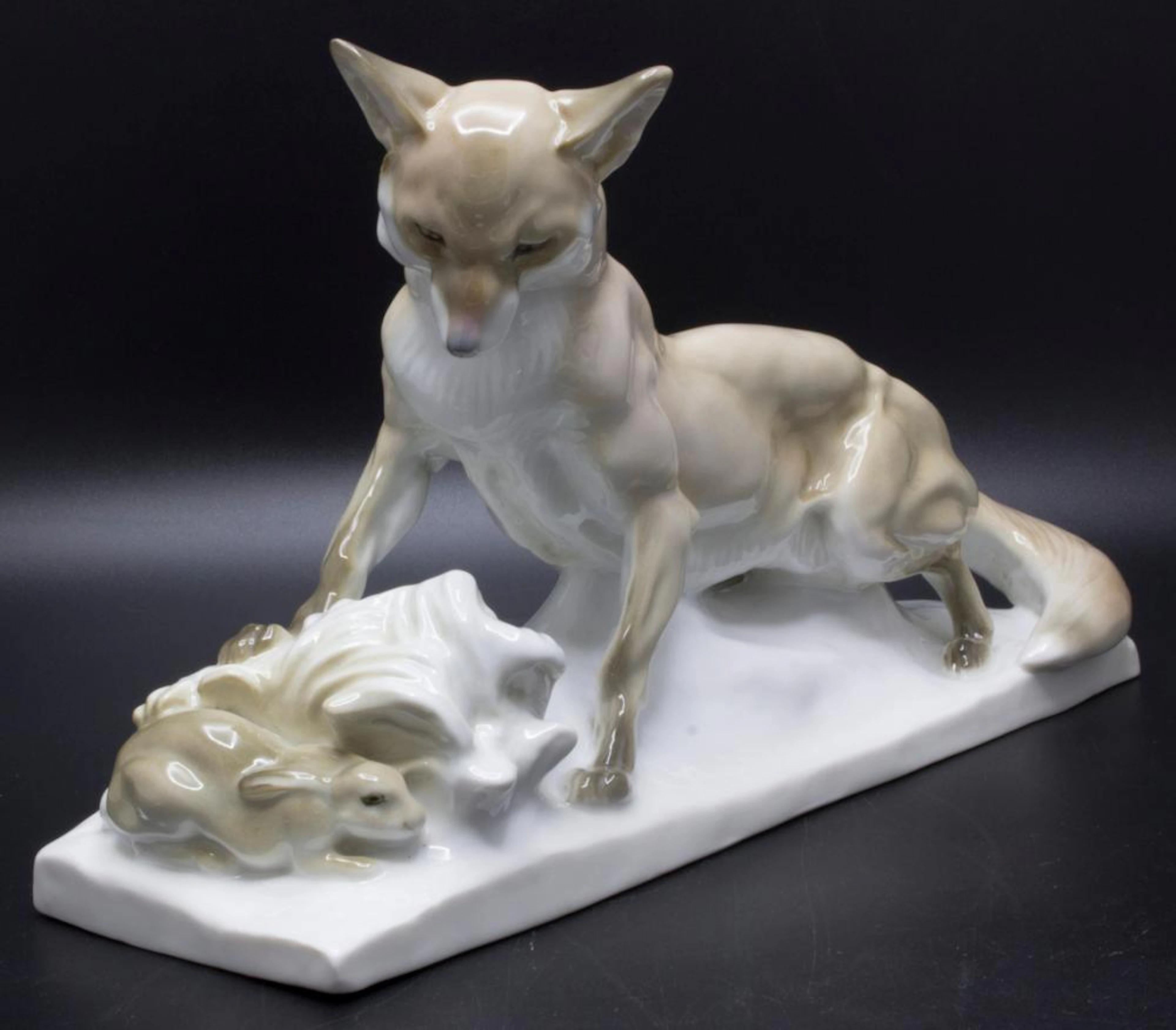 Seltene Jugendstil Tierfigurengruppe 'Fuchs und Hase' / A...