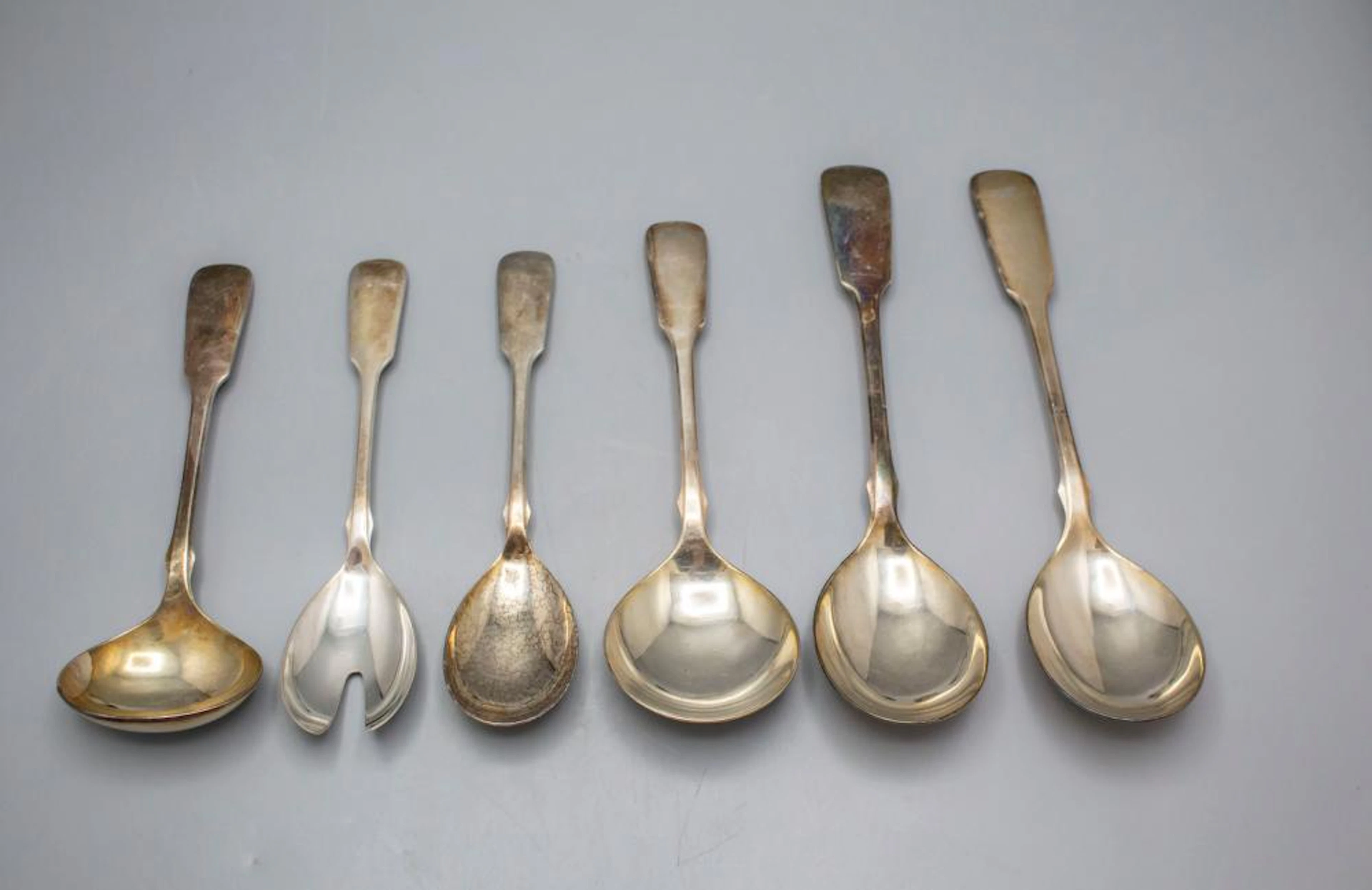 6 Vorlegelöffel / 6 silver serving spoons, Wilkens, Bremen, 20. Jh.