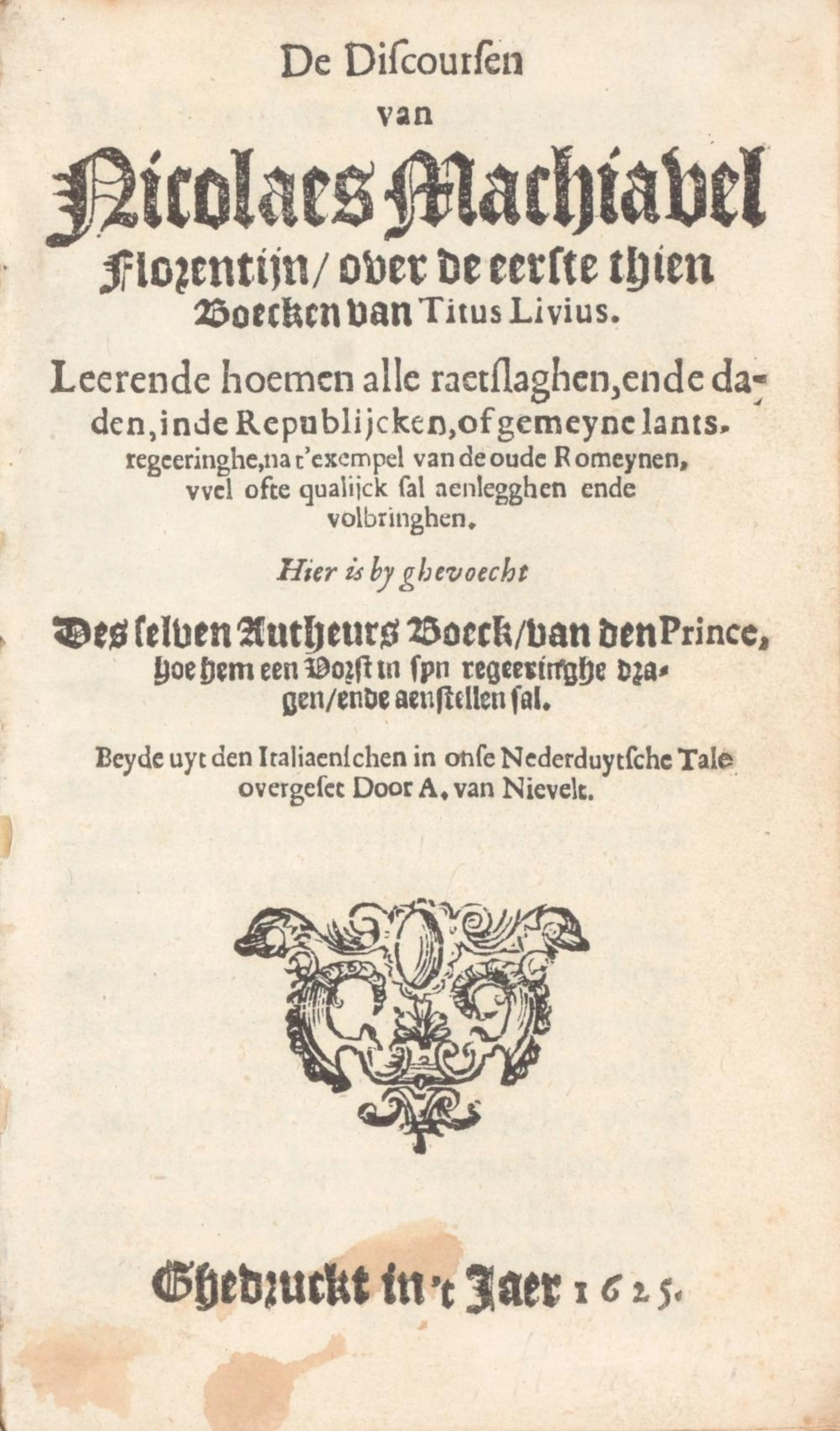 MACHIAVELLI, Nicolaes; VAN ZUYLEN van NYEVELT, Adam (vertaler)