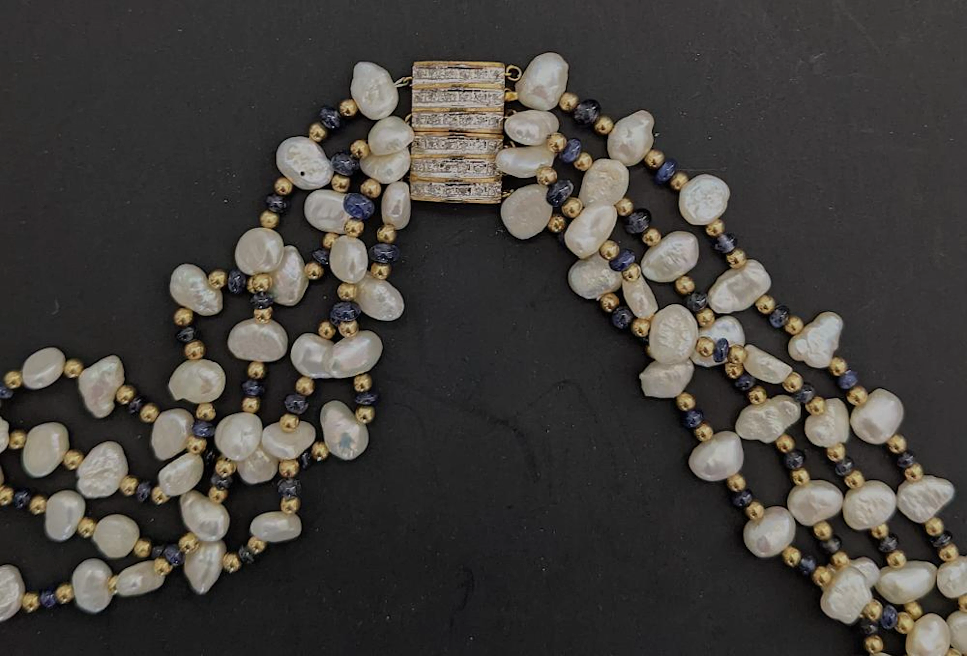 Vintage Necklace Freshwater Pearls Gold 14K Rubies Diamonds 36" 4-Strand