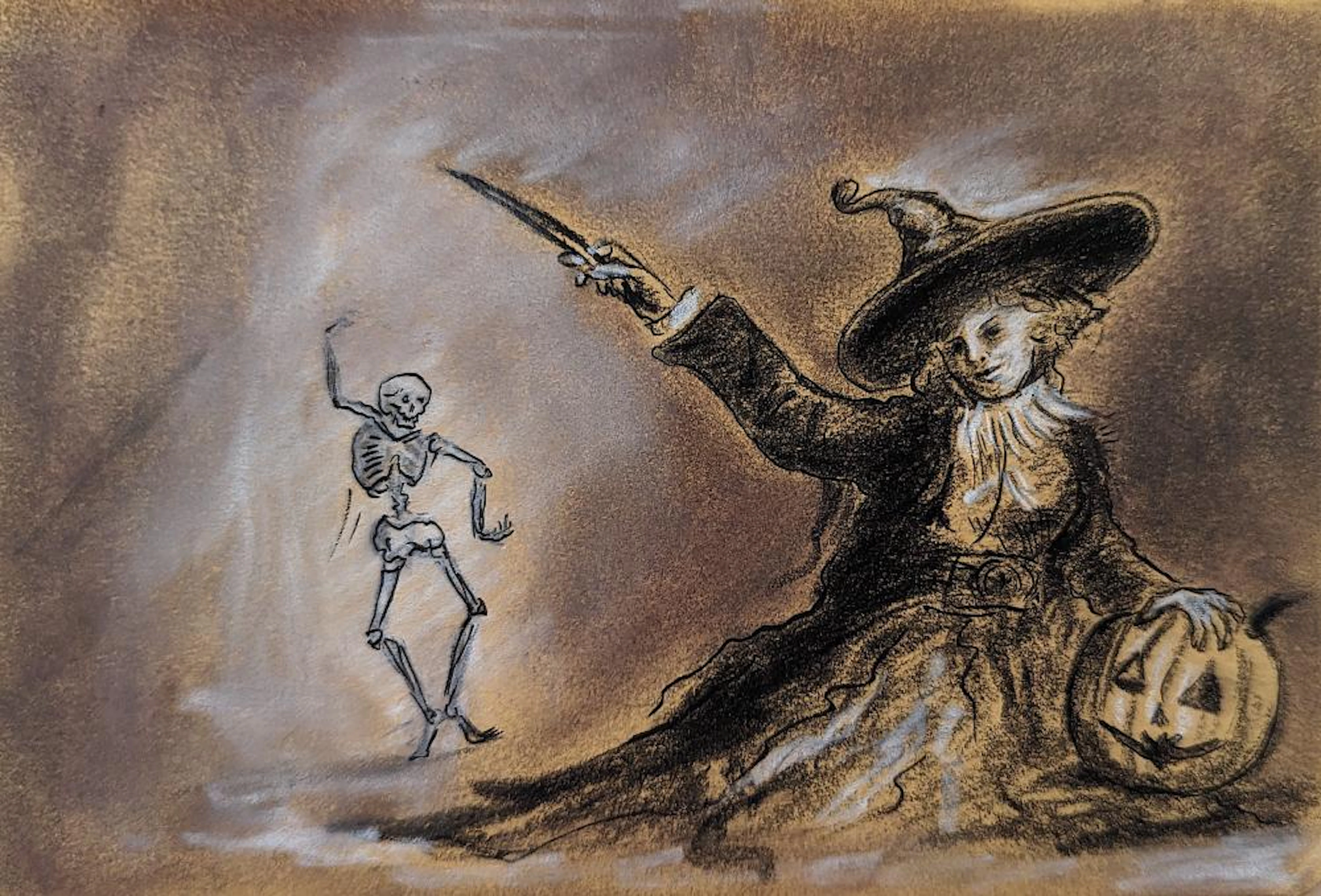 Original Drawing Painting Halloween Terror Witches