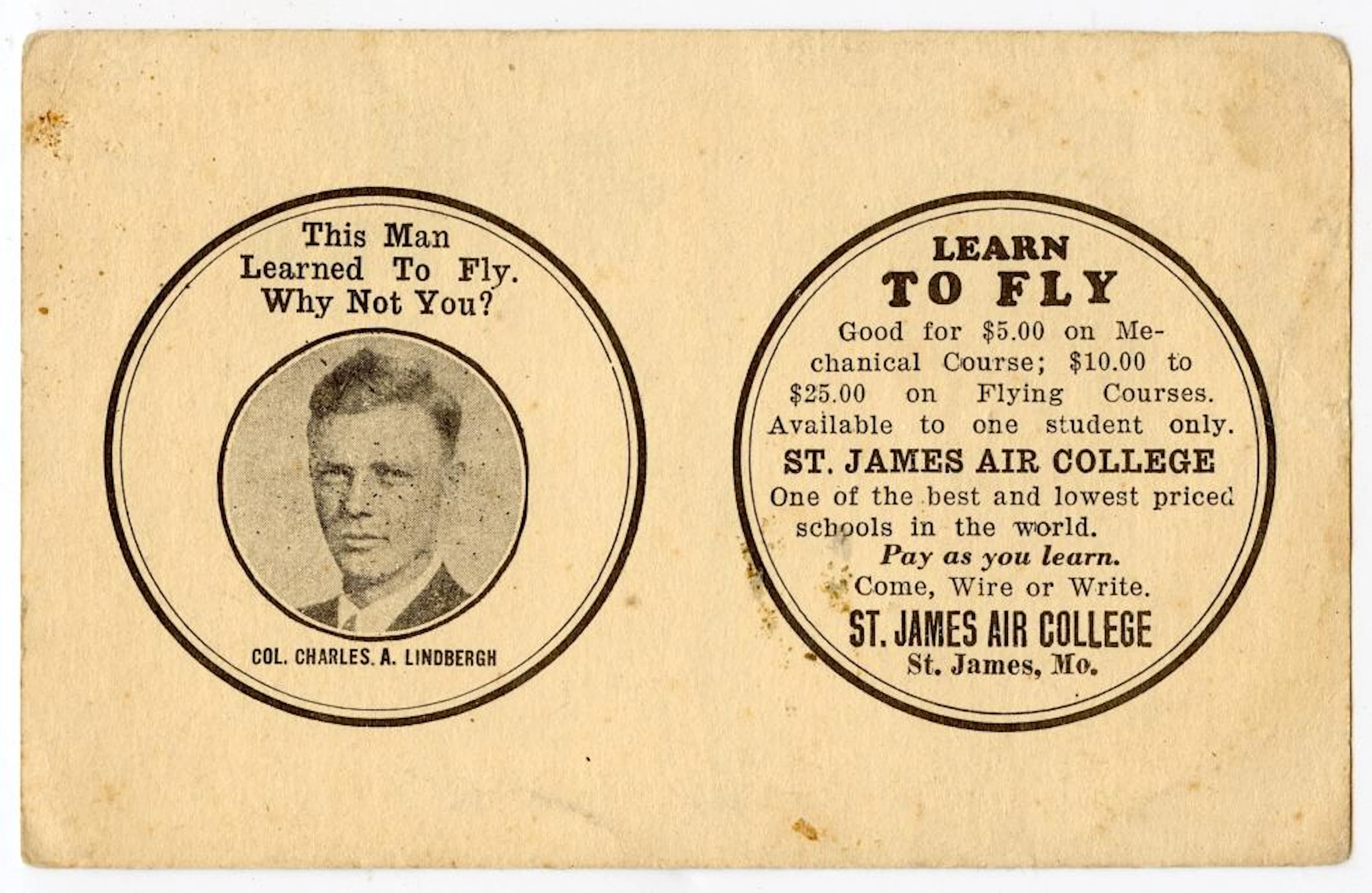 Rare Vintage Postcard / Tradecard Aviation Lindbergh