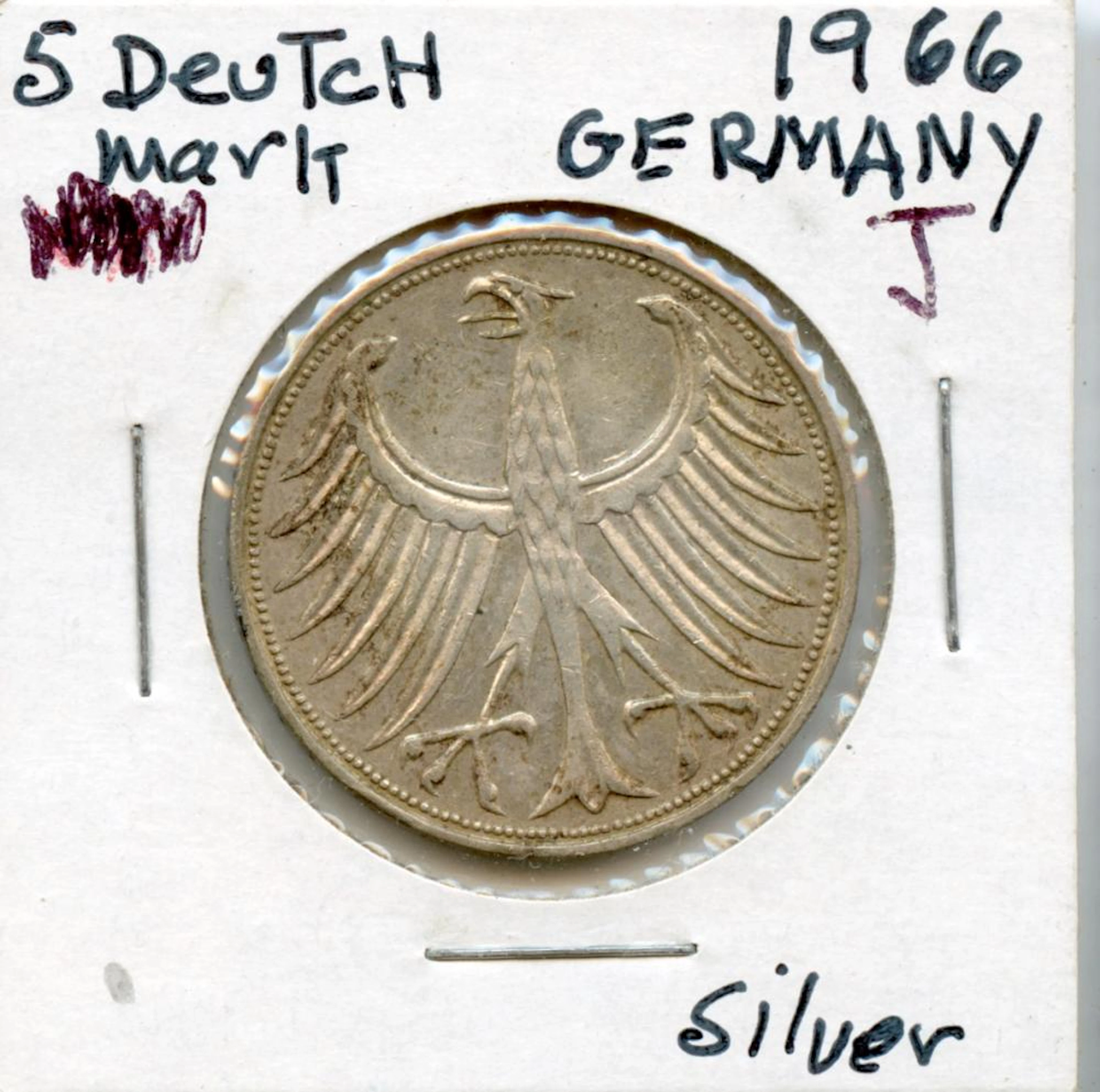 Circulated Coin Germany 2 Deutsche Marks 1966 J