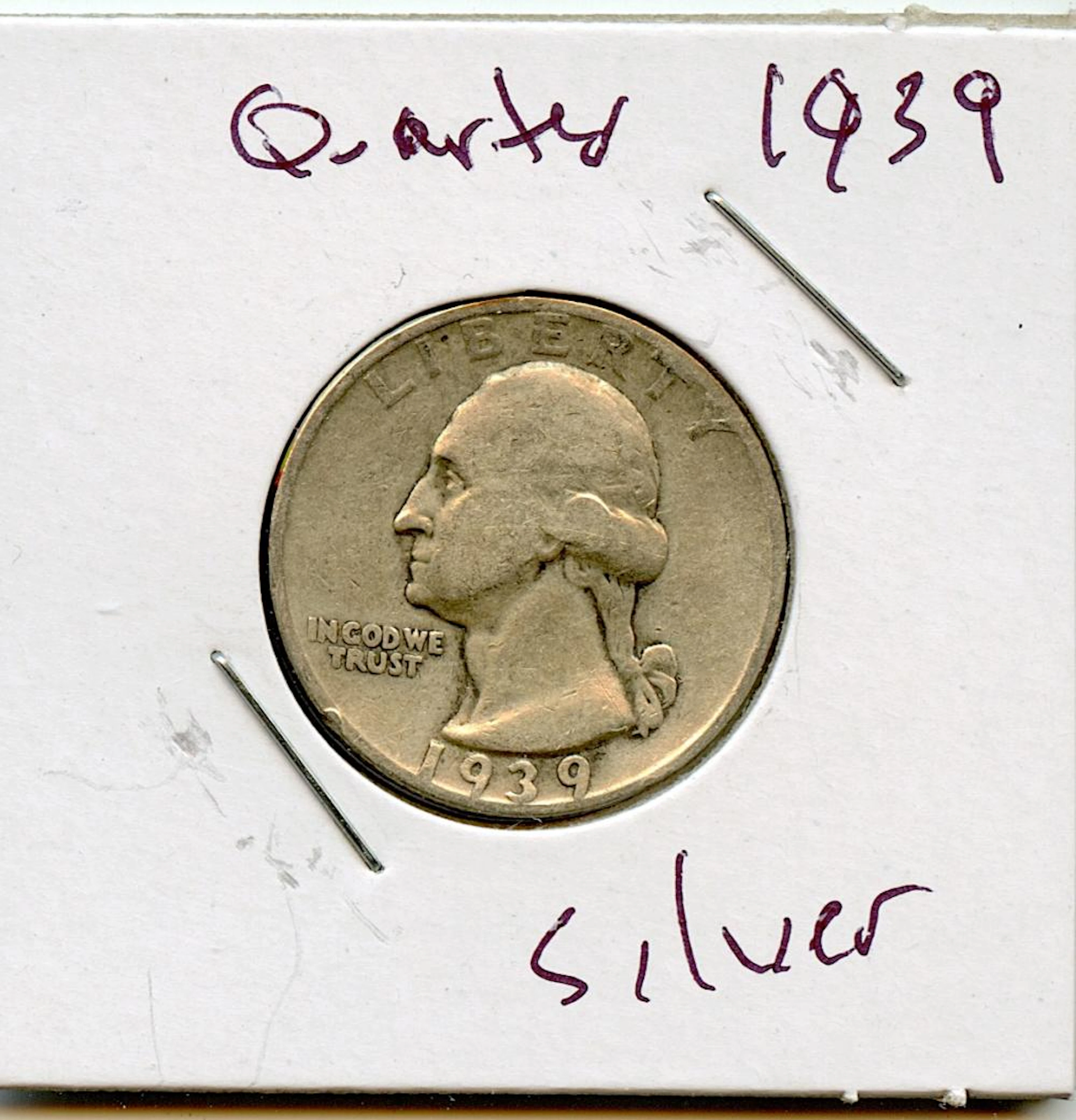 Coin Silver Washington Quarter Dollar 1939