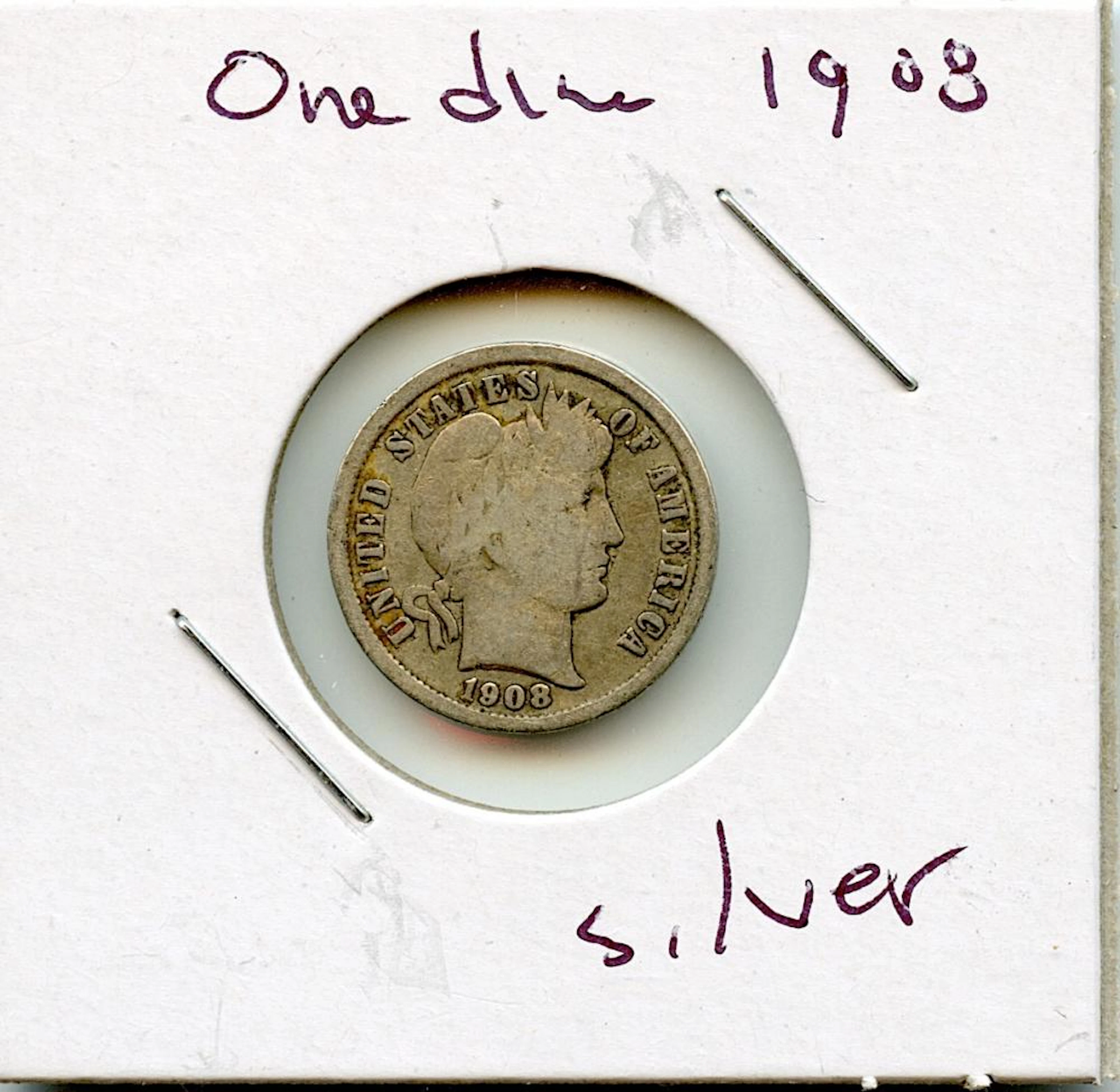 Circulated Coin Silver Barber Dime 1908