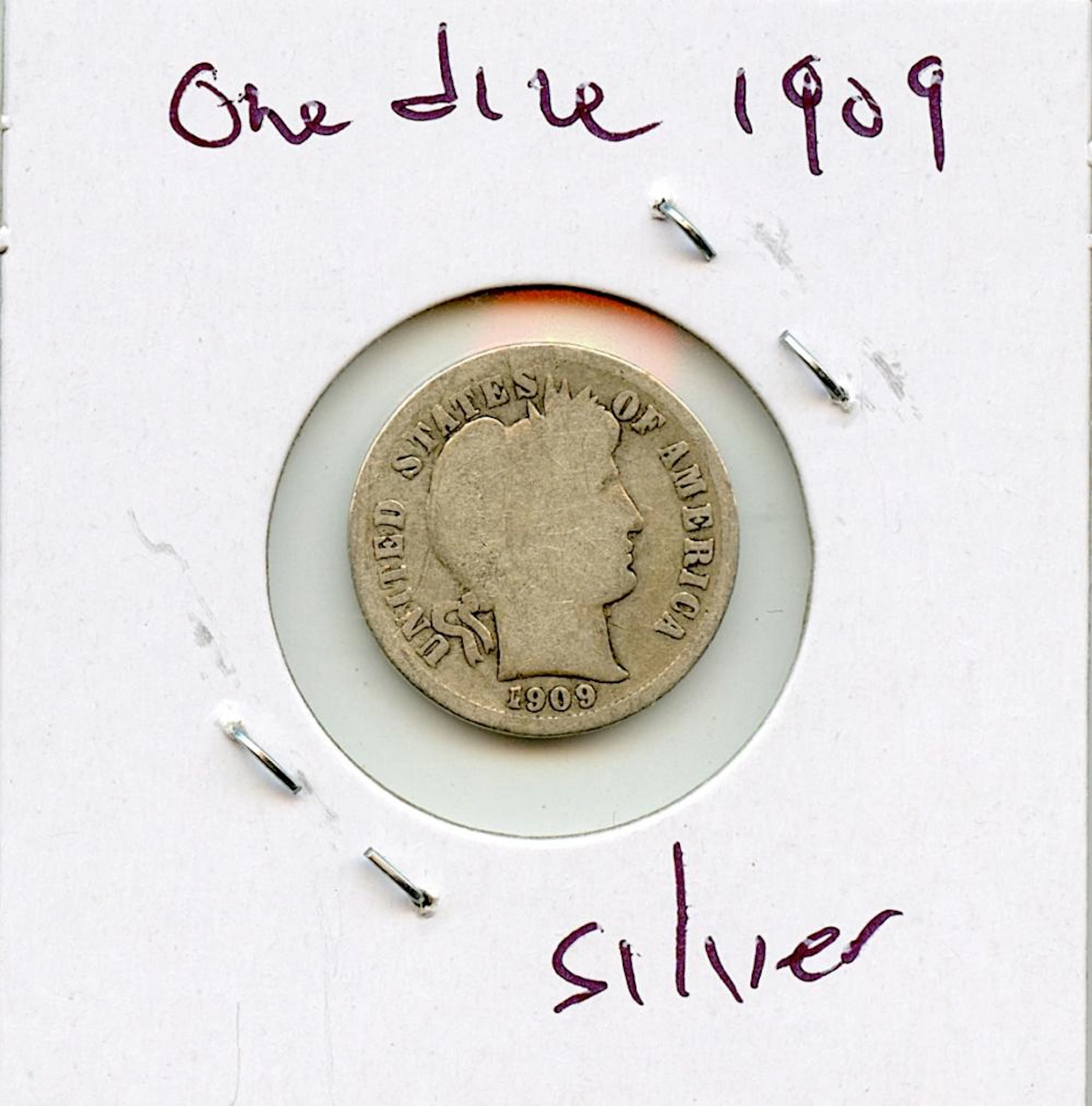 Circulated Coin Silver Barber Dime 1909