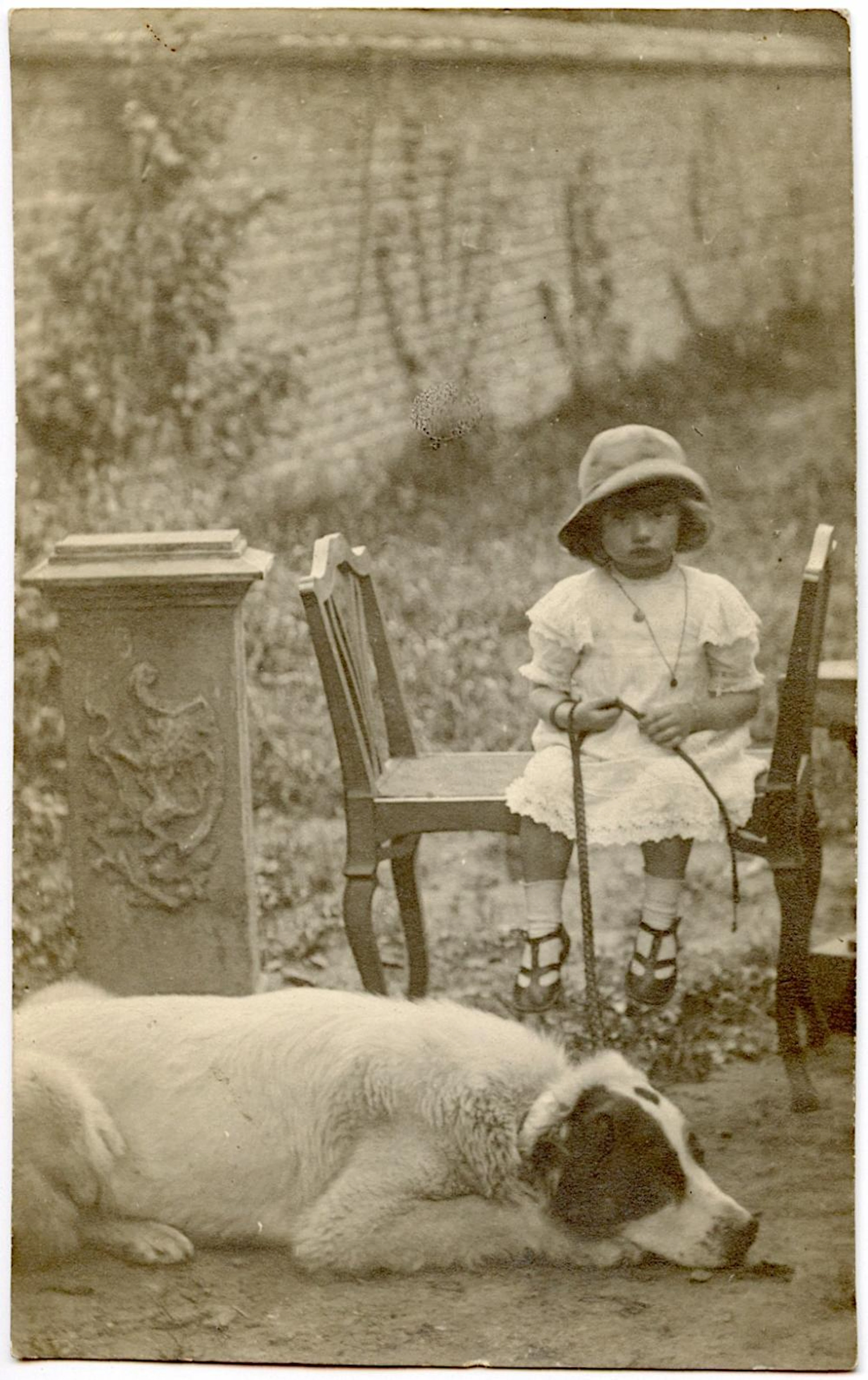 Rare Vintage Antique Postcard Real Photo Girl Dog