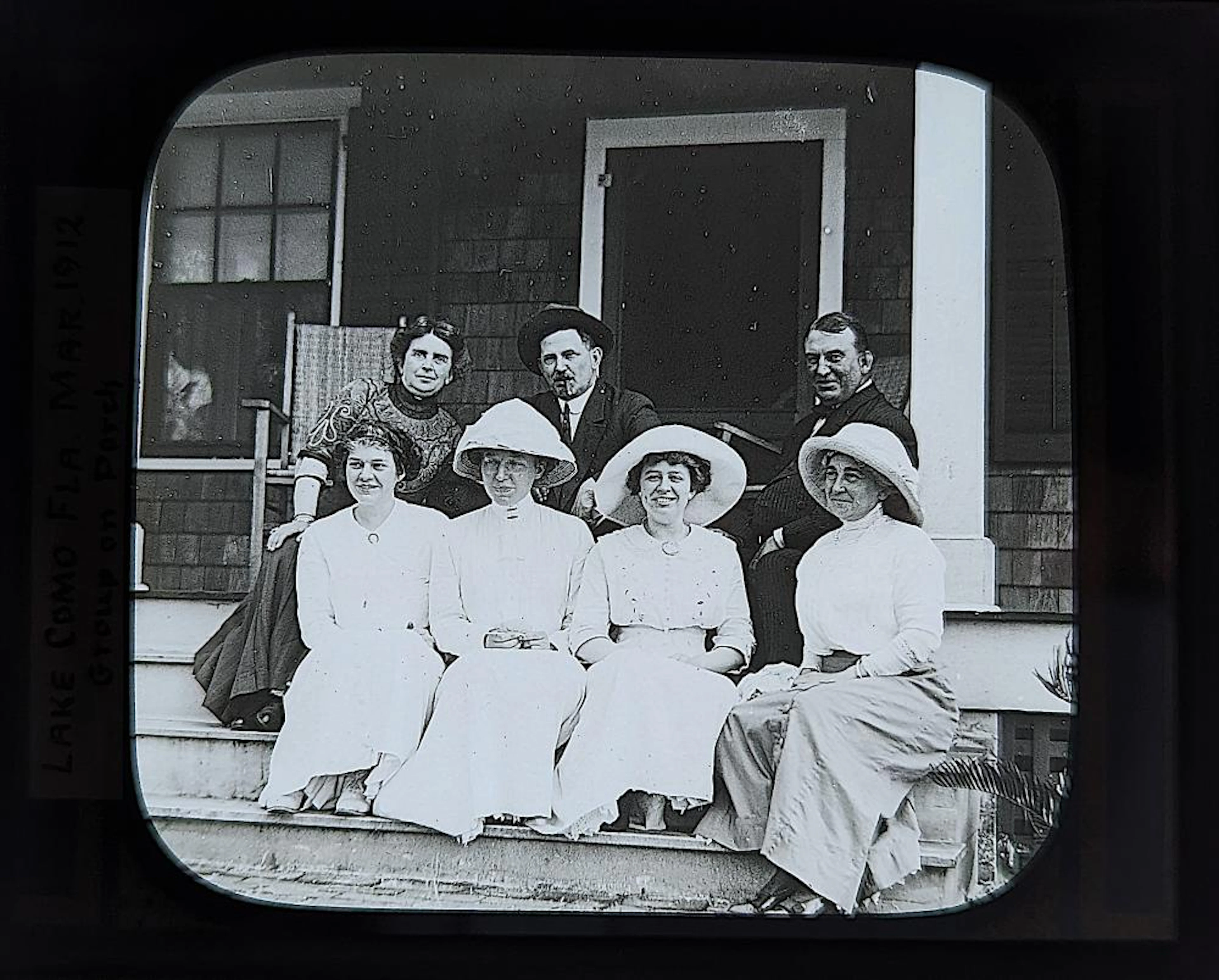 Antique Glass Positive Photo Group On Porch, FL 1912