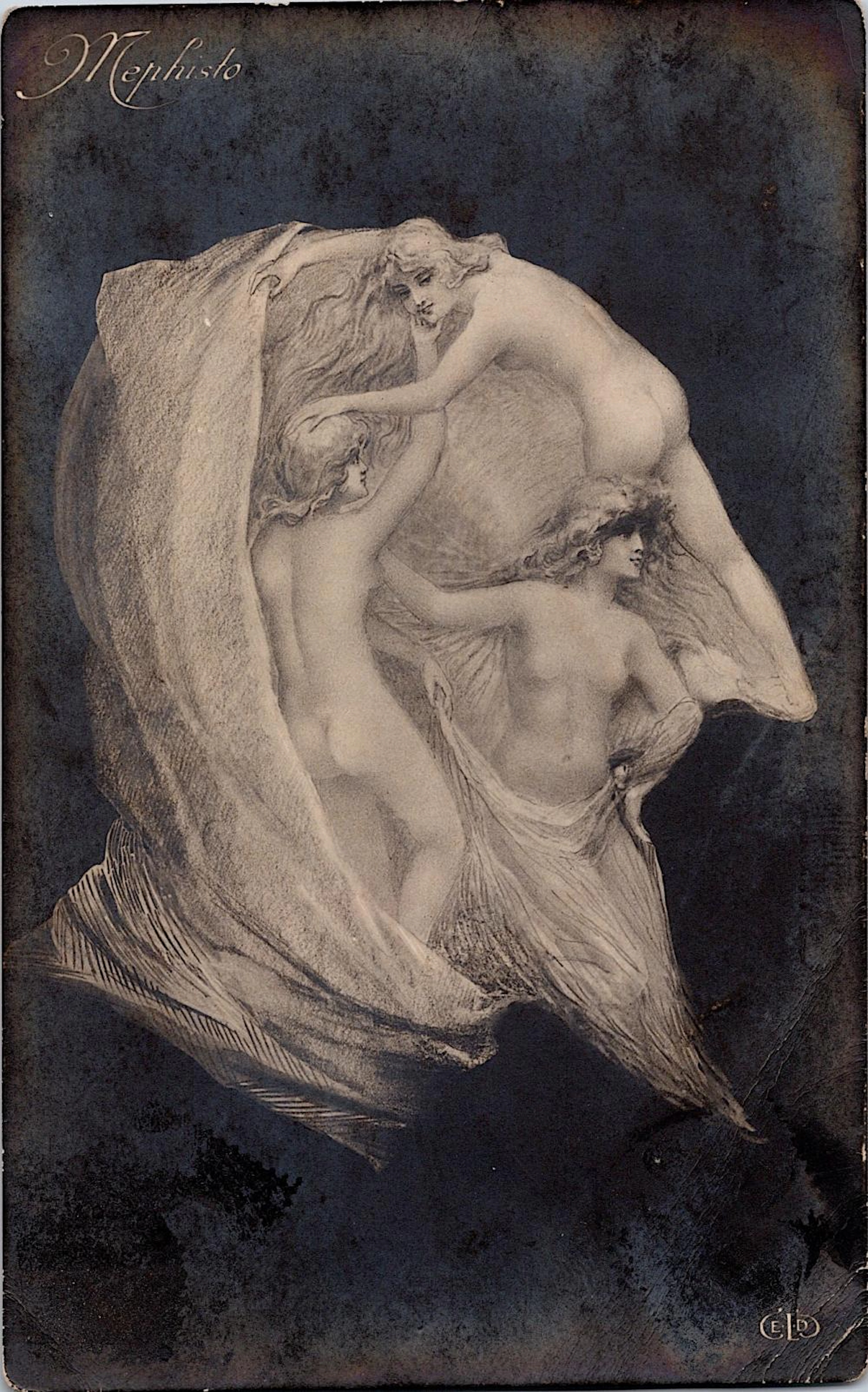 Antique Real Photo Postcard Expressionism Nude Erotic