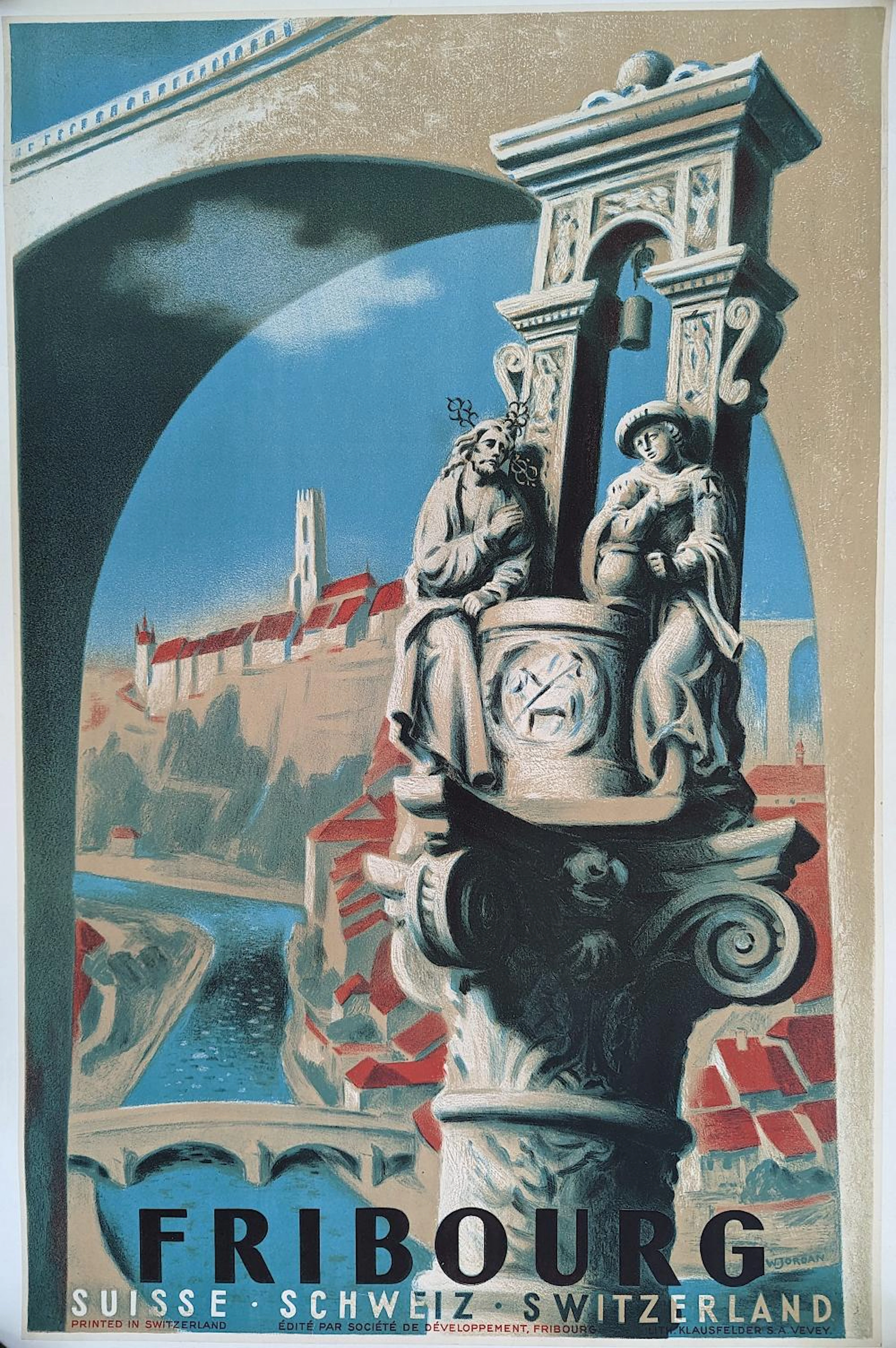 Authentic Poster FRIBOURG -SWITZERLAND, 1938