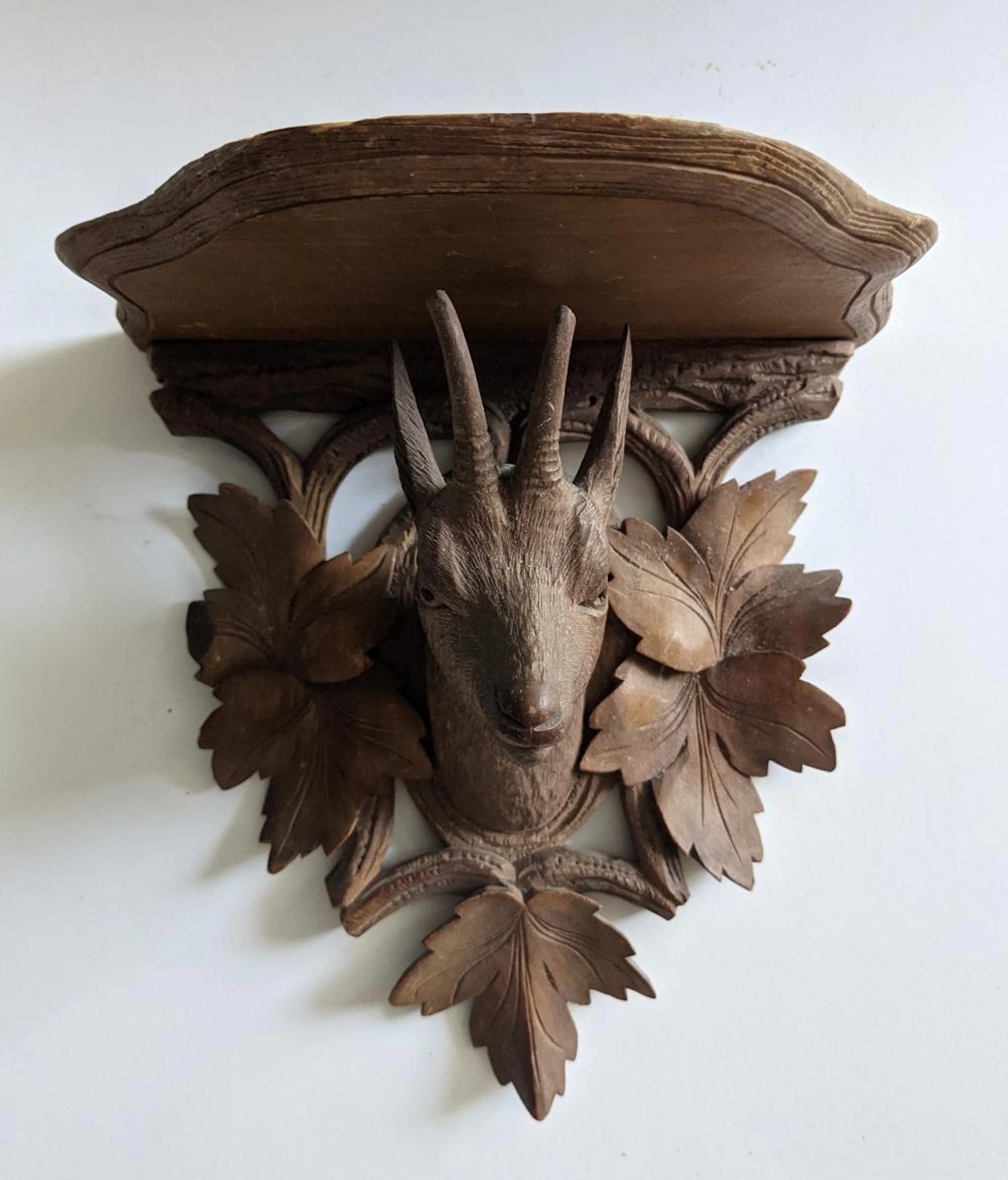 Antique German Black Forest Walnut-Carved Shelf, 19th. C.