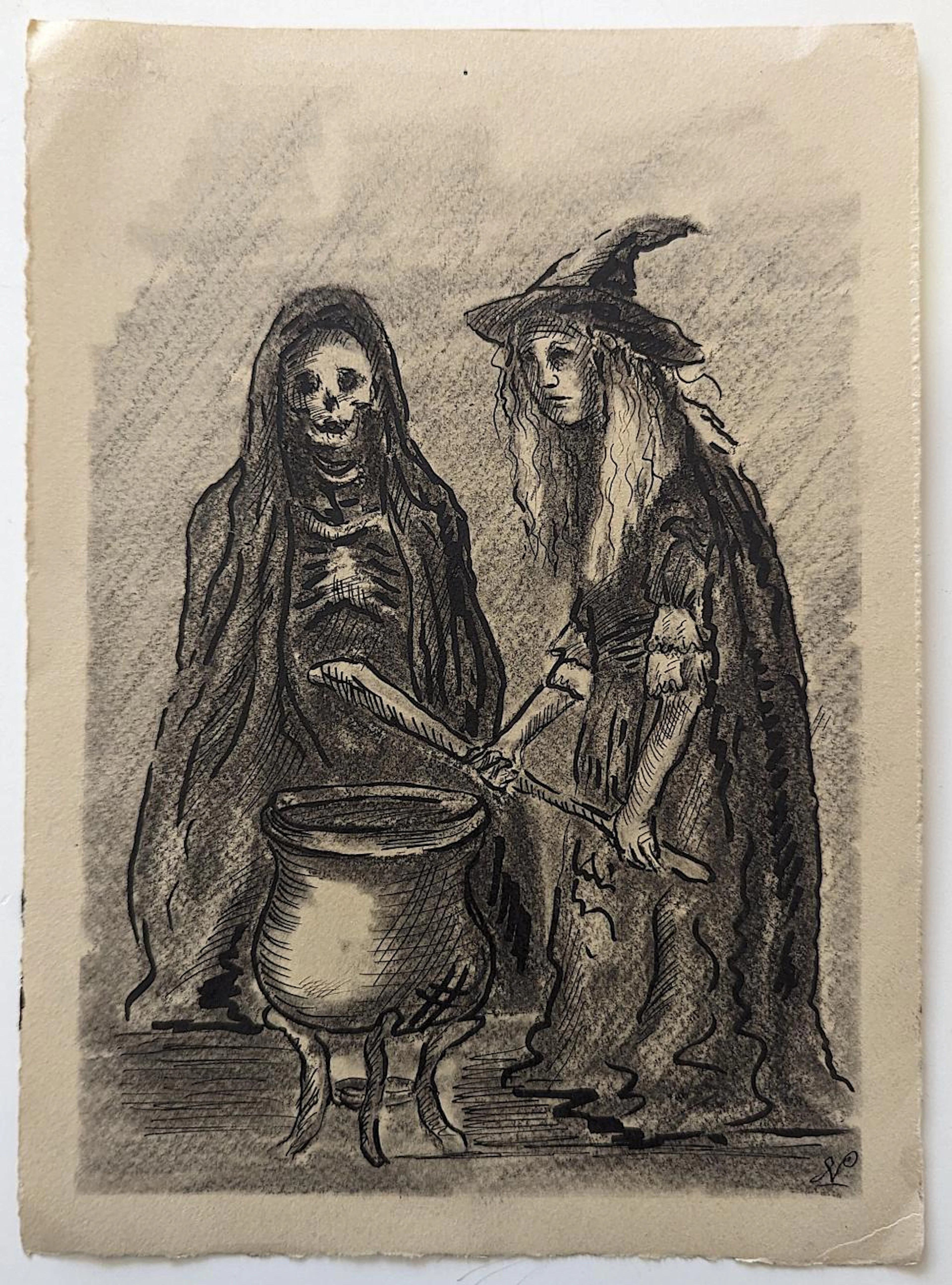 Original Drawing Painting Halloween Terror Witches