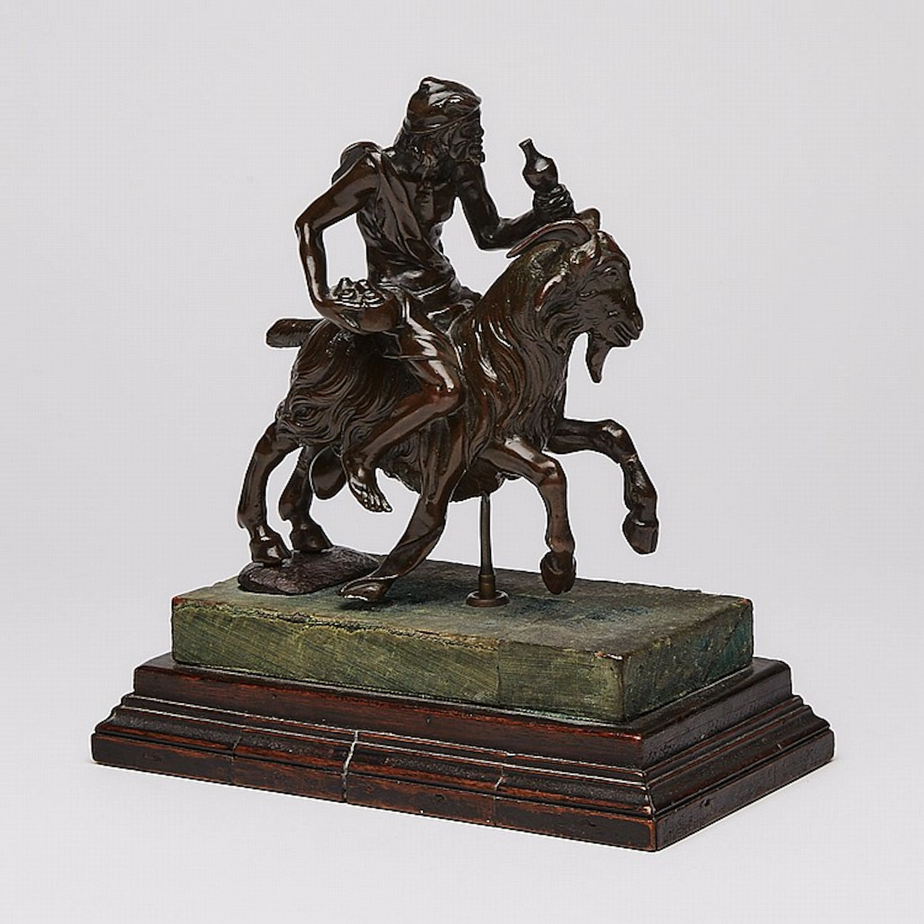 North Italian Bronze Group of an Old Man Riding a Goat