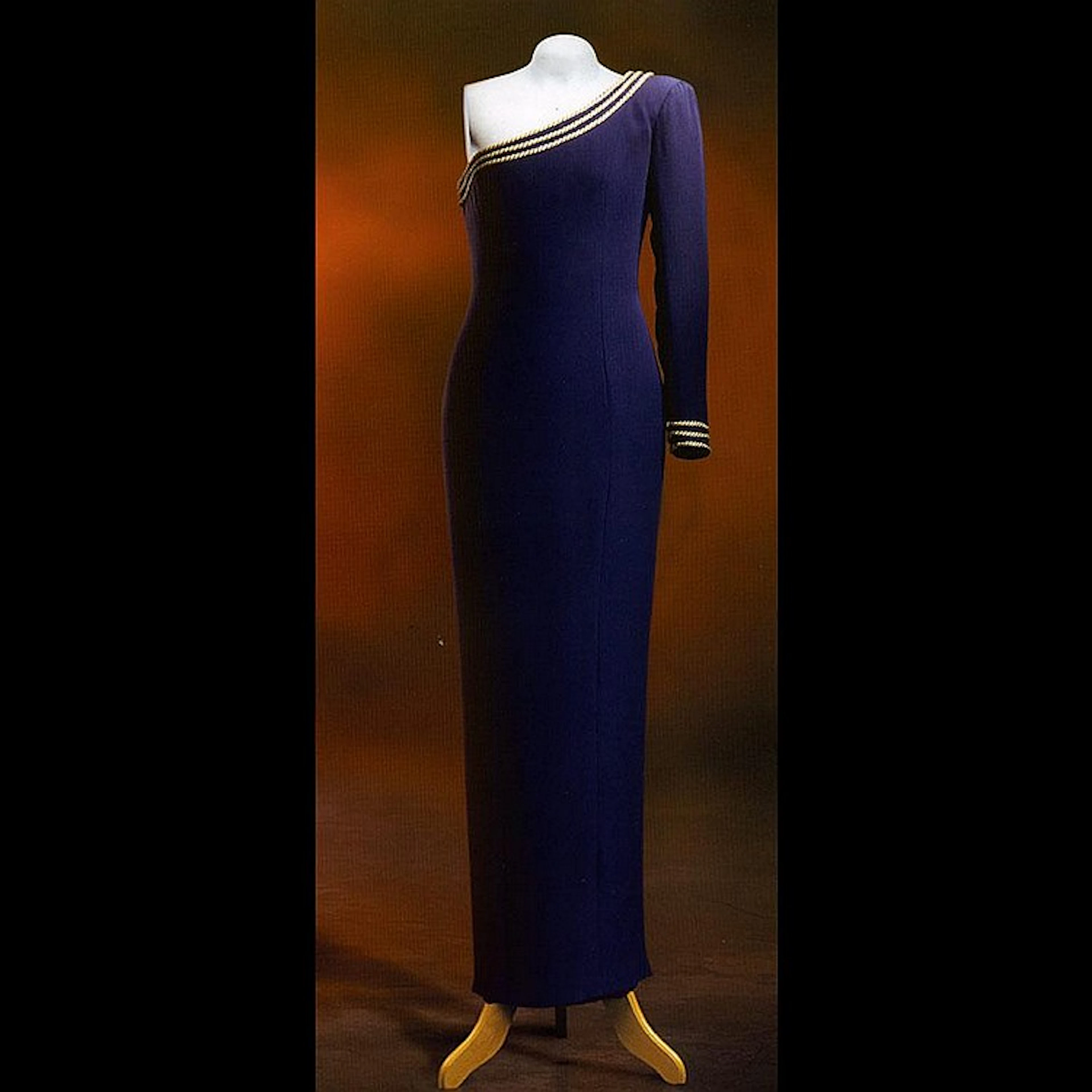 A Nautical evening dress of navy blue silk crepe