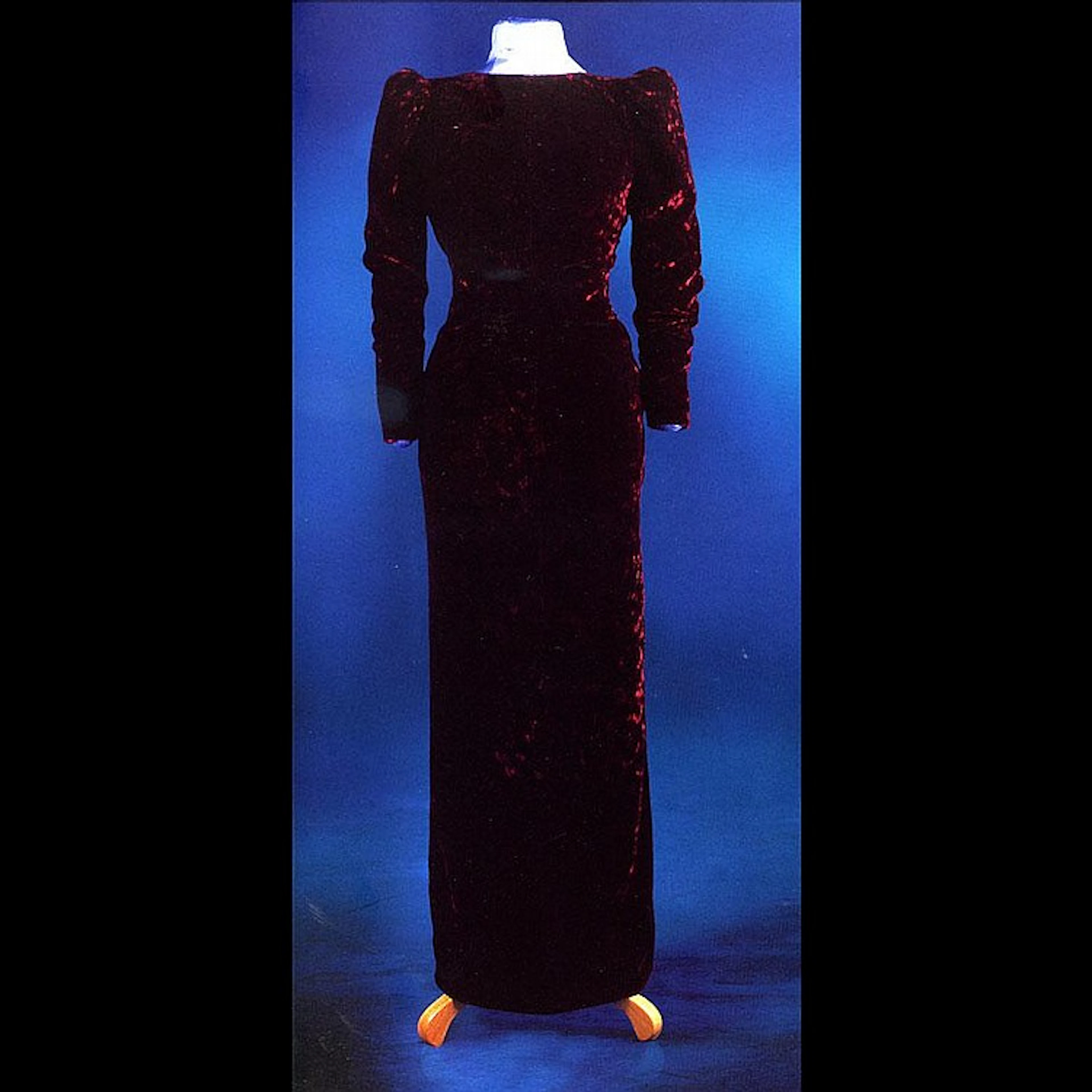 A burgundy velvet dinner dress