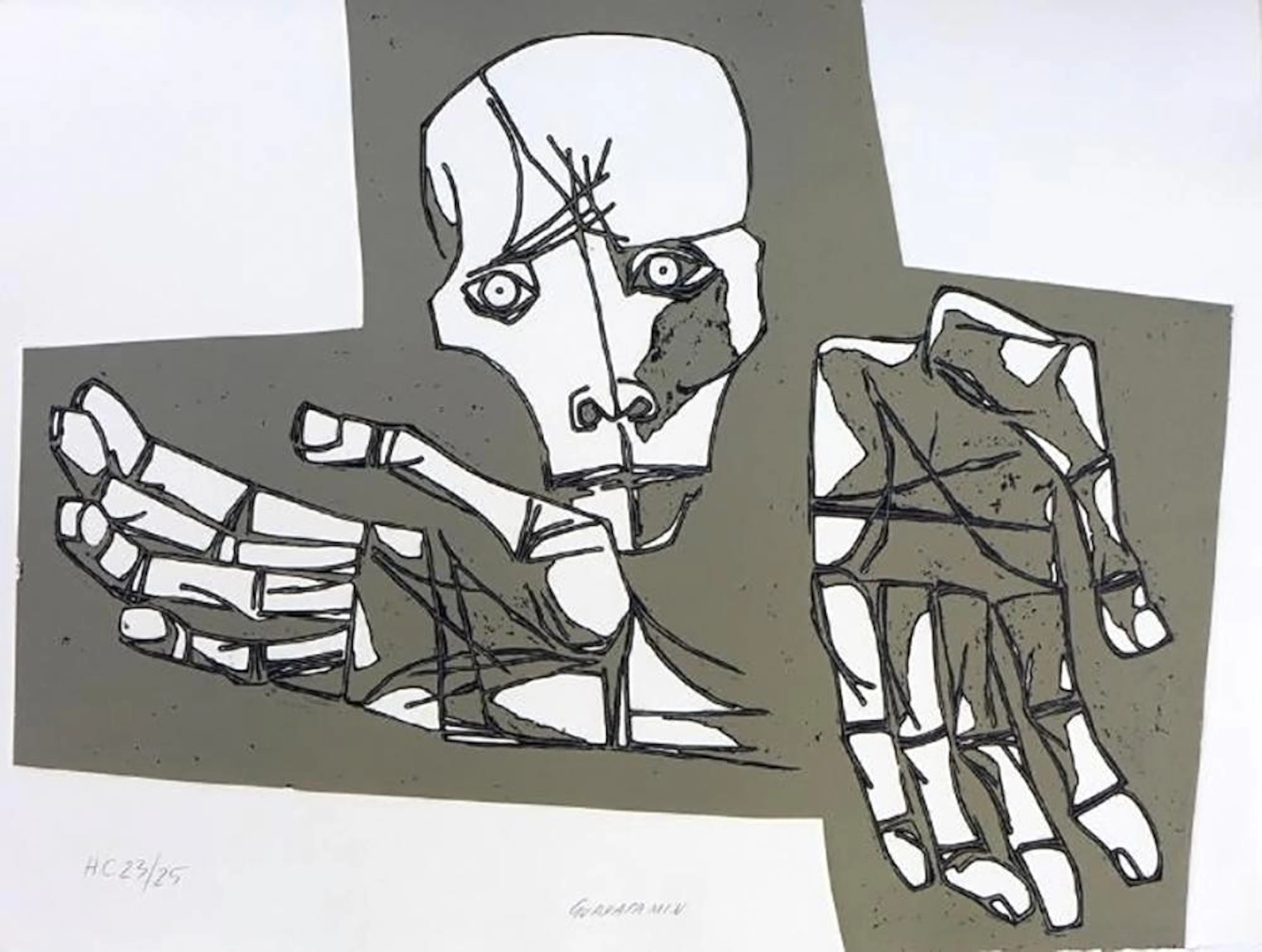 Oswaldo Guayasamin - Las manos desoladas, 1973, etching