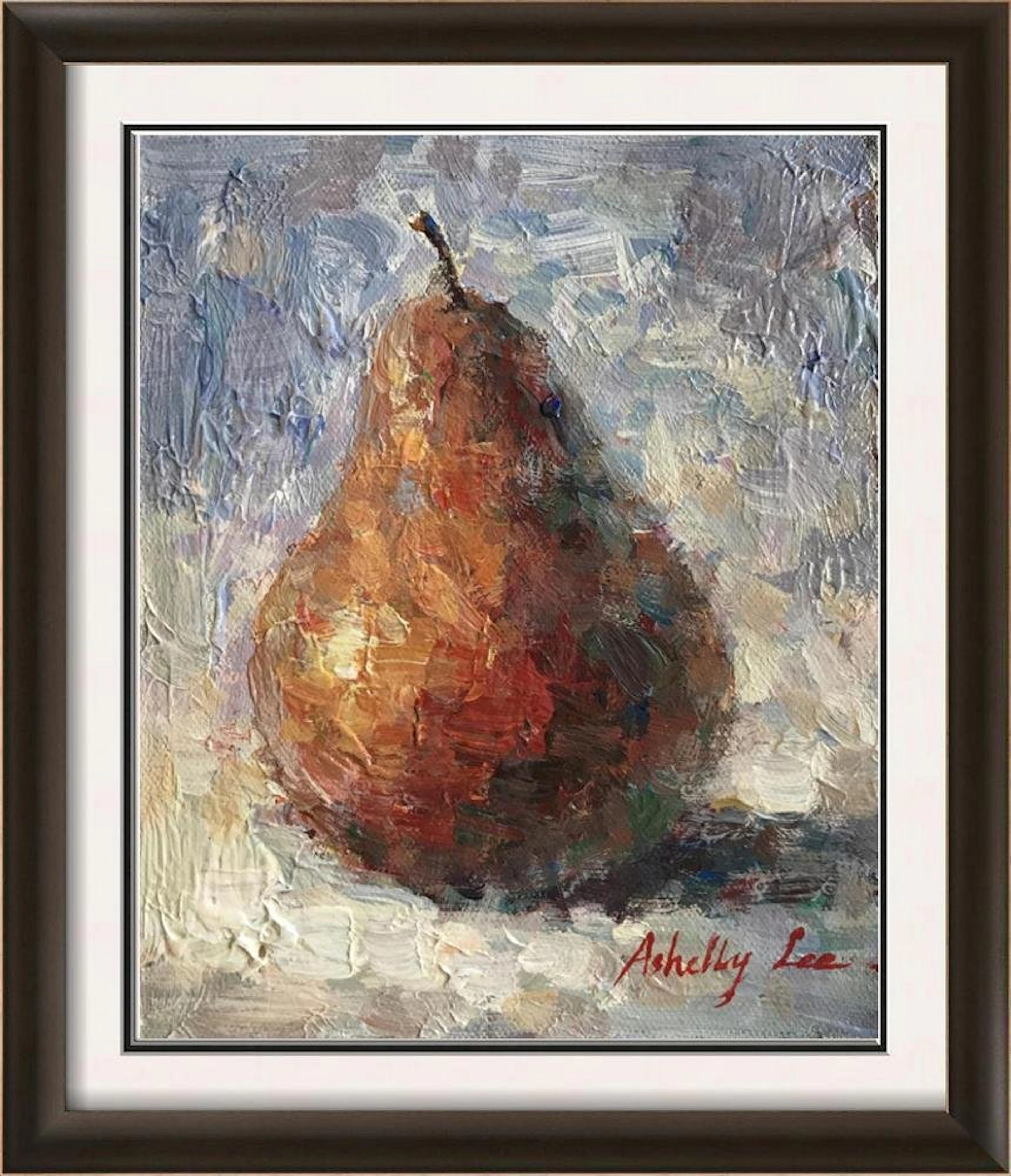 Textured Impressionism Colorful Pear Signed Painting