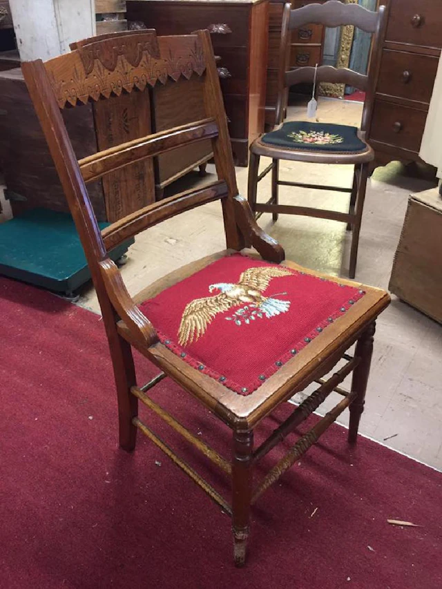 Amazing antique chair with needlepoint american eagle