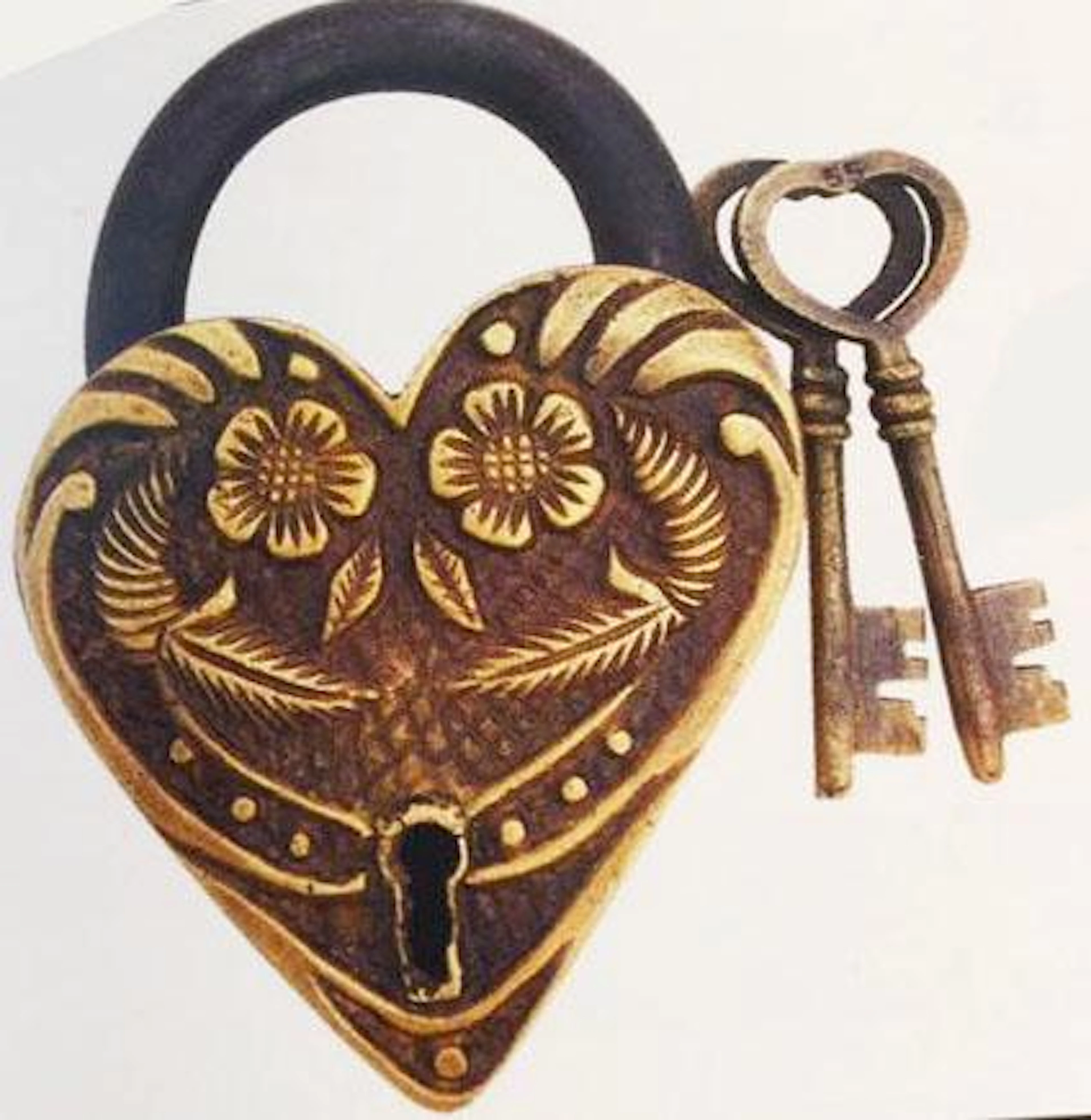 Brass victorian heart padlock w/ keys