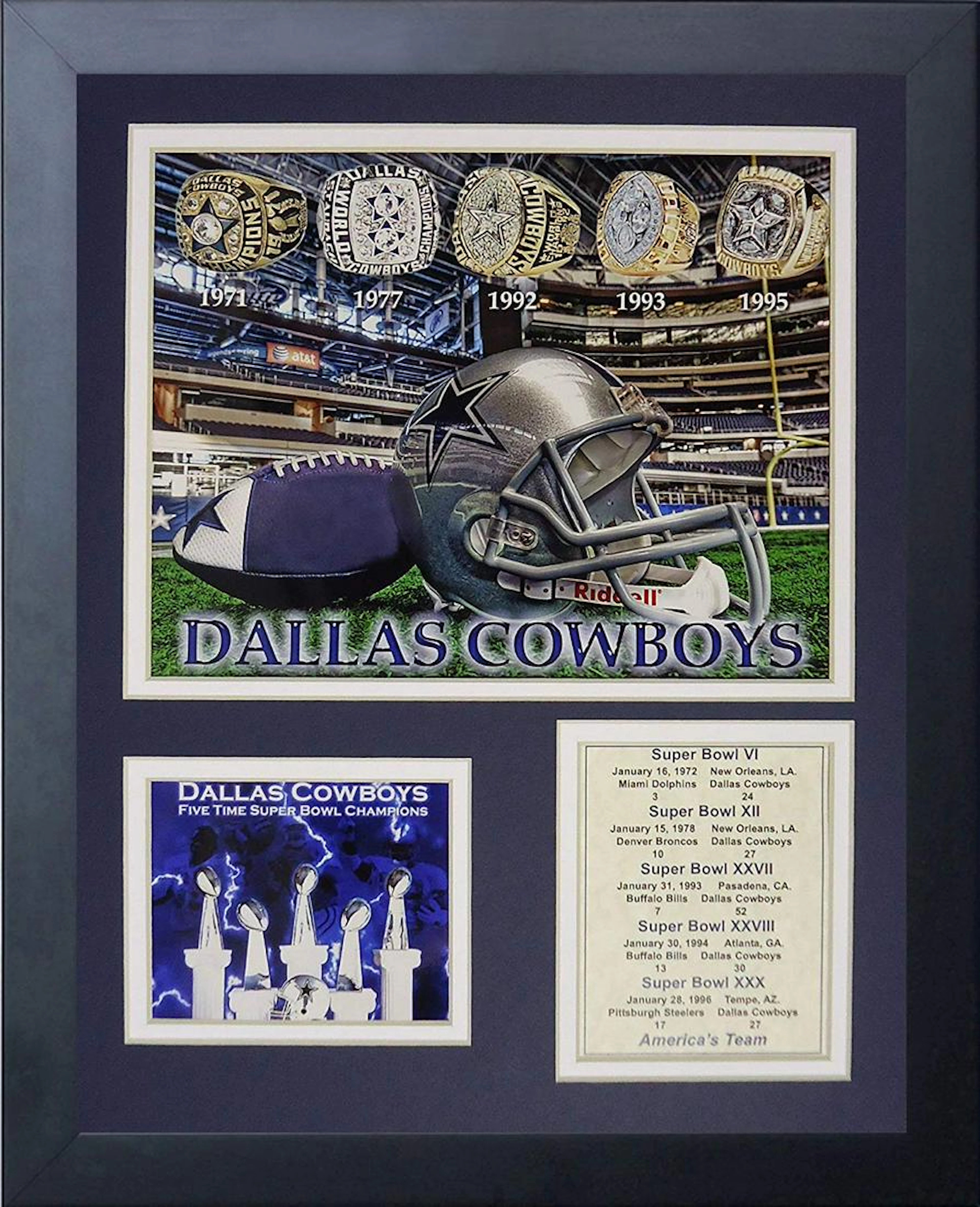 Dallas Cowboys Super Bowl Rings Framed Photo Collage,