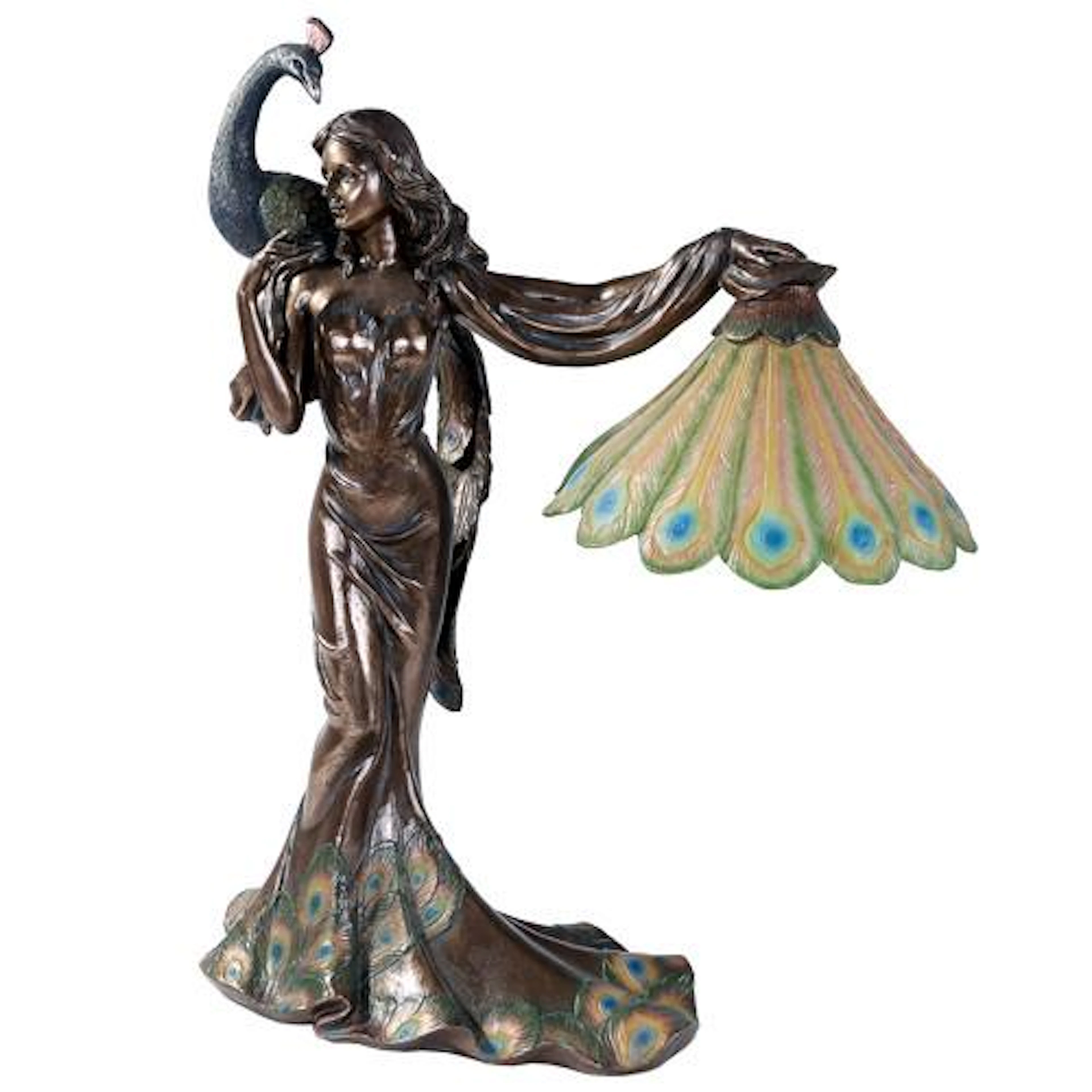 Peacock led cast bronze lamp