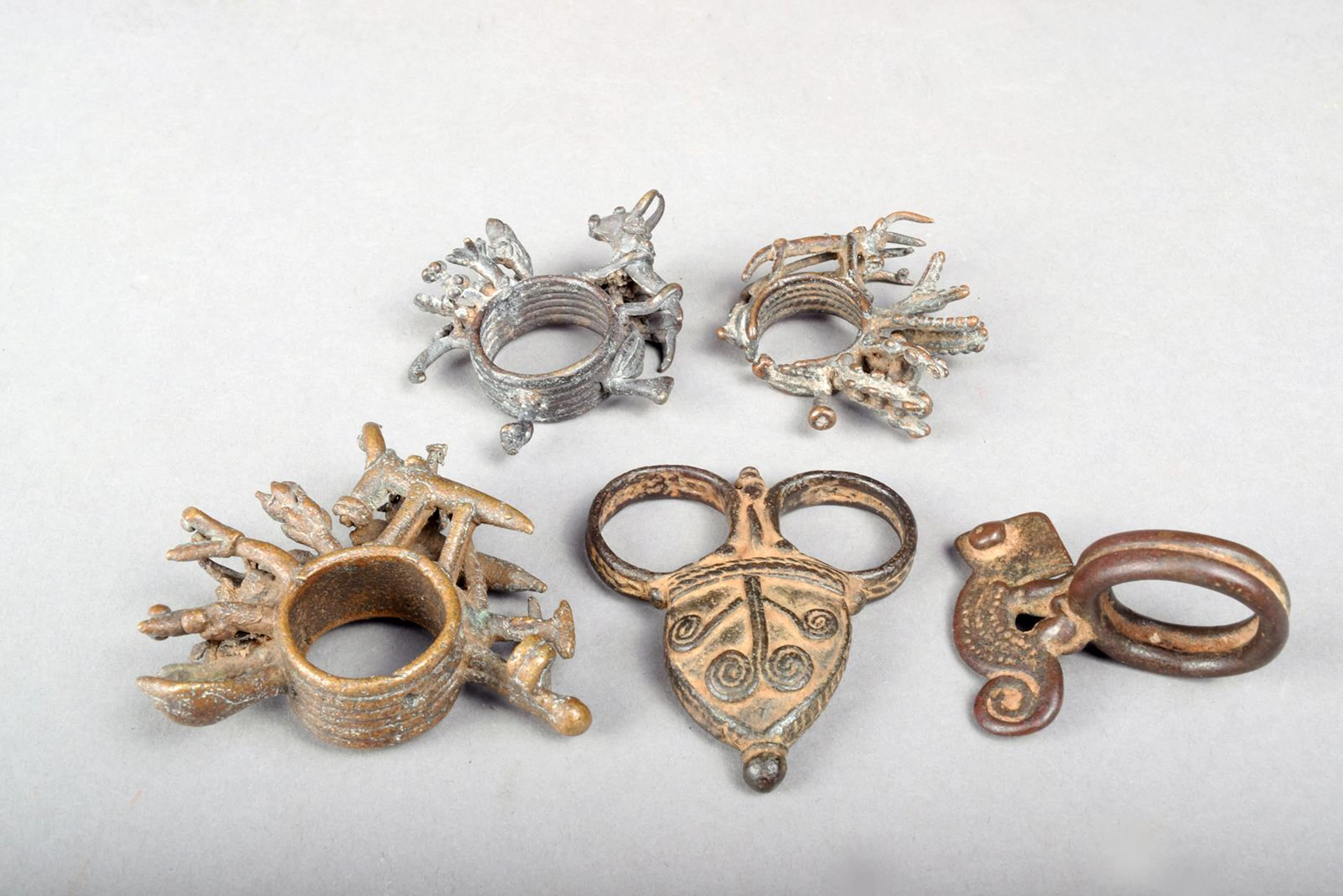 Five Ashanti brass alloy rings