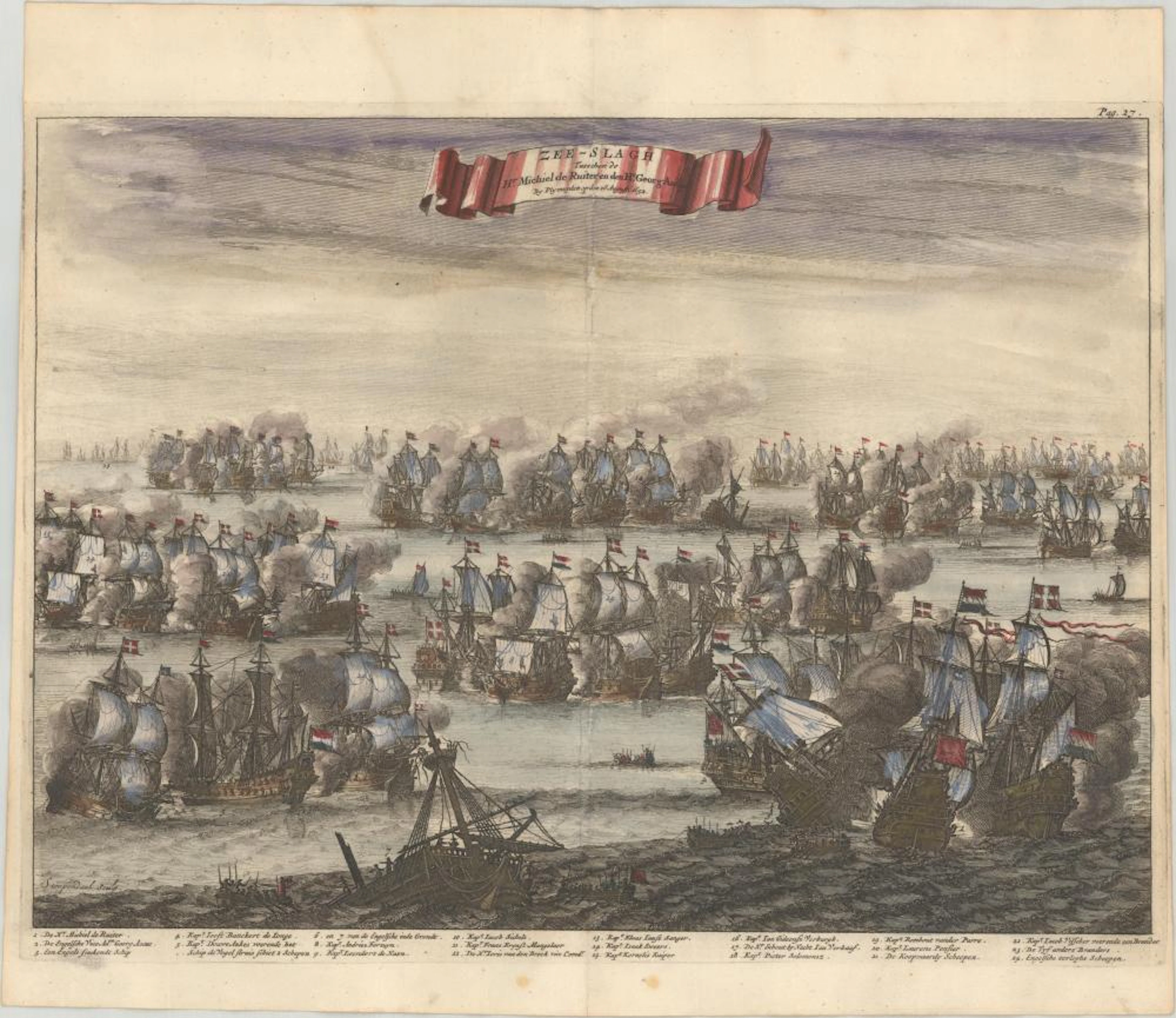 (Engraving - Prints - Ships) Zee-Slagh Tusschen de Hr