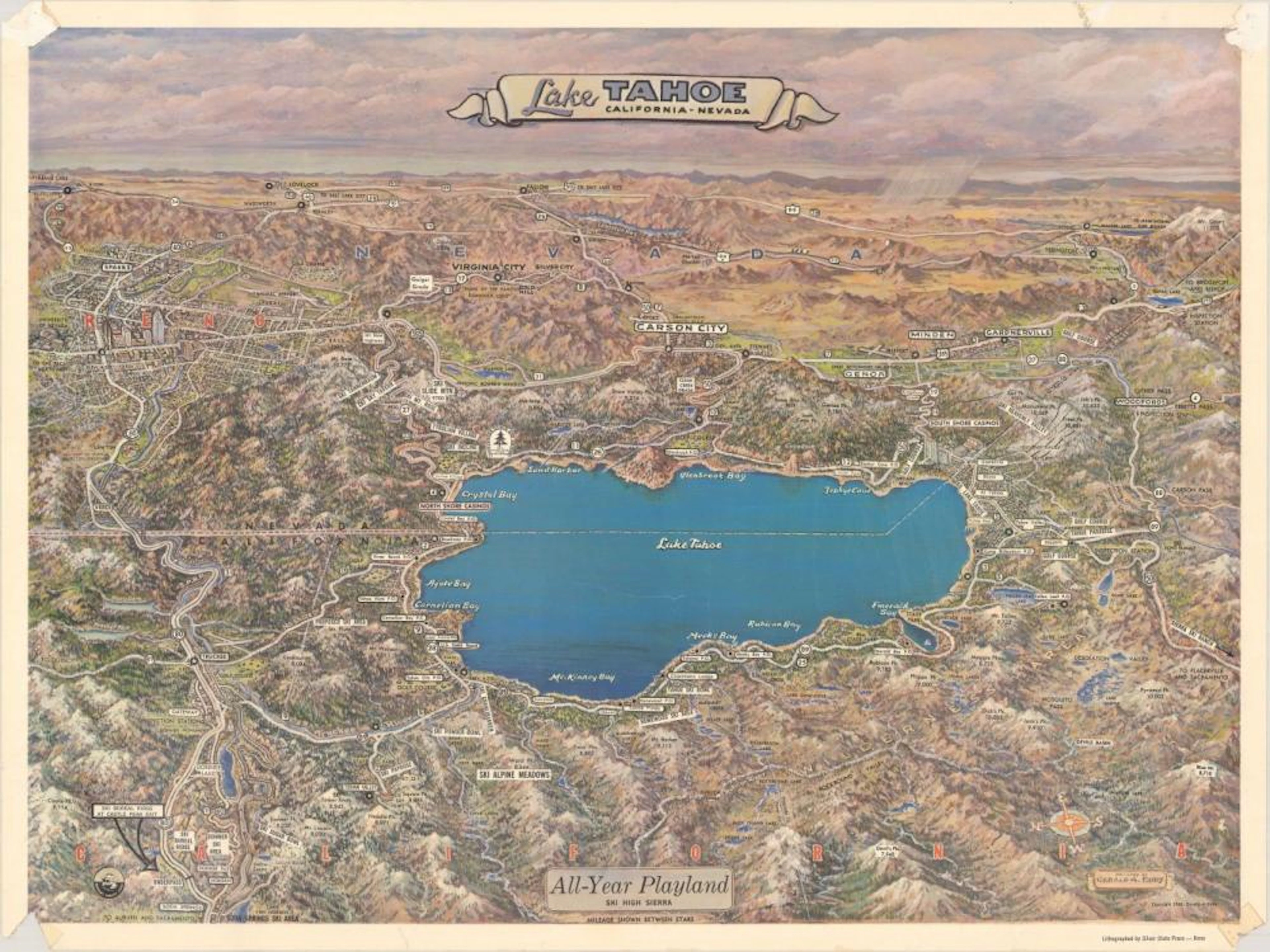 (Map - Lake Tahoe, California) Lake Tahoe California - Nevada