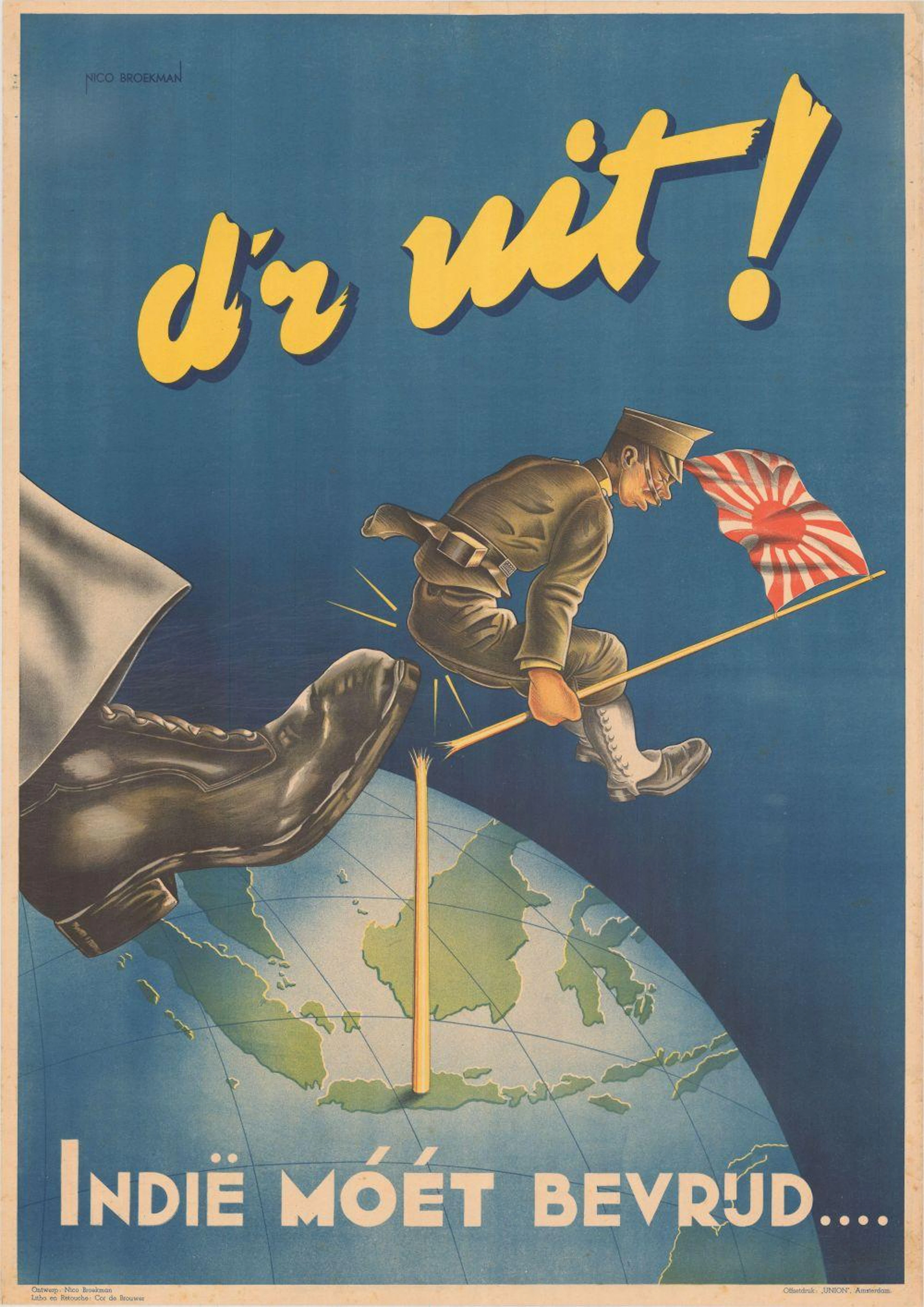 (Map - East Indies - Indonesia, World War II) D'r Uit - Indië Móét Bevrijd