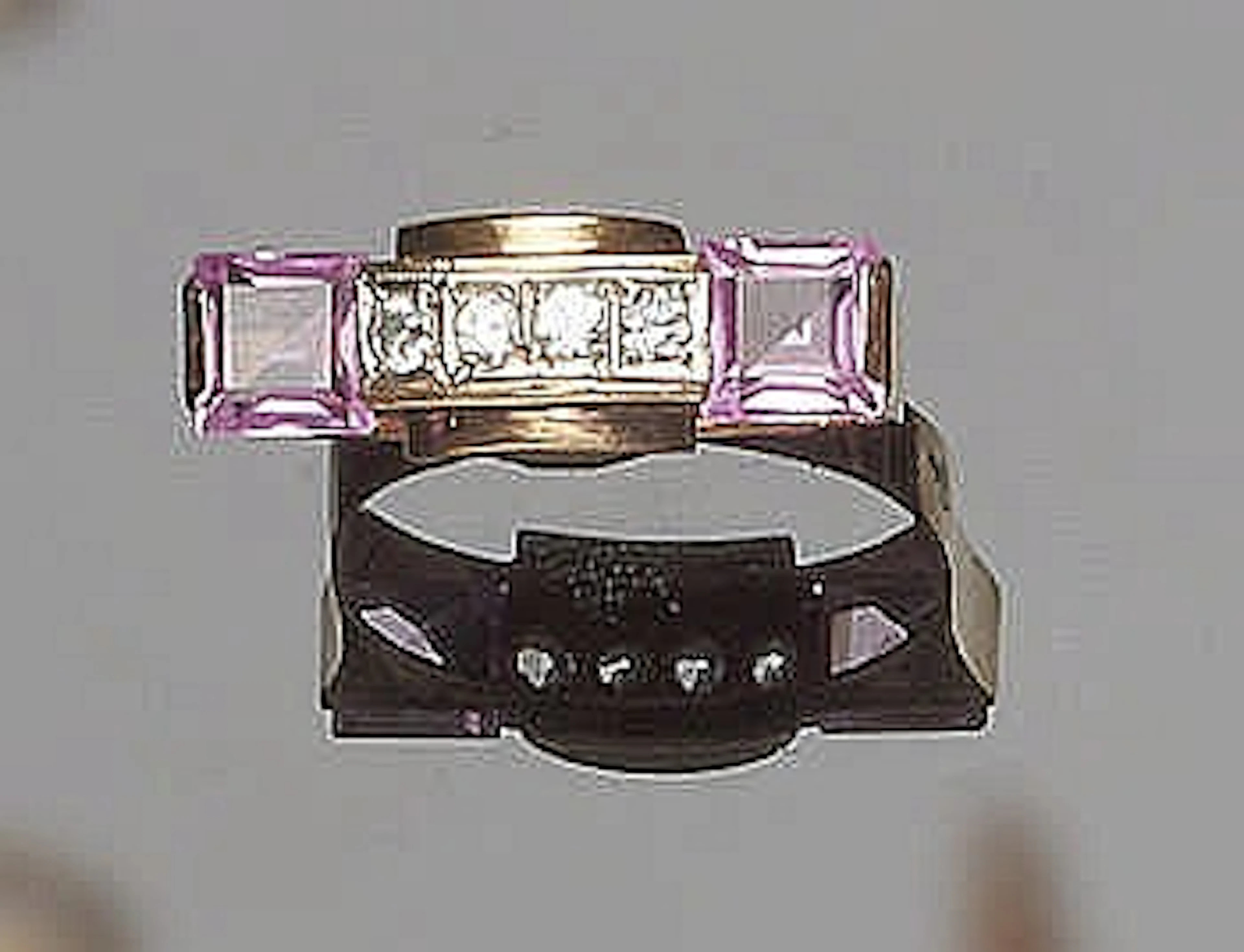 A VINTAGE GOLD, SYNTHETIC SAPPHIRE AND ROSE GEMSTONE RING