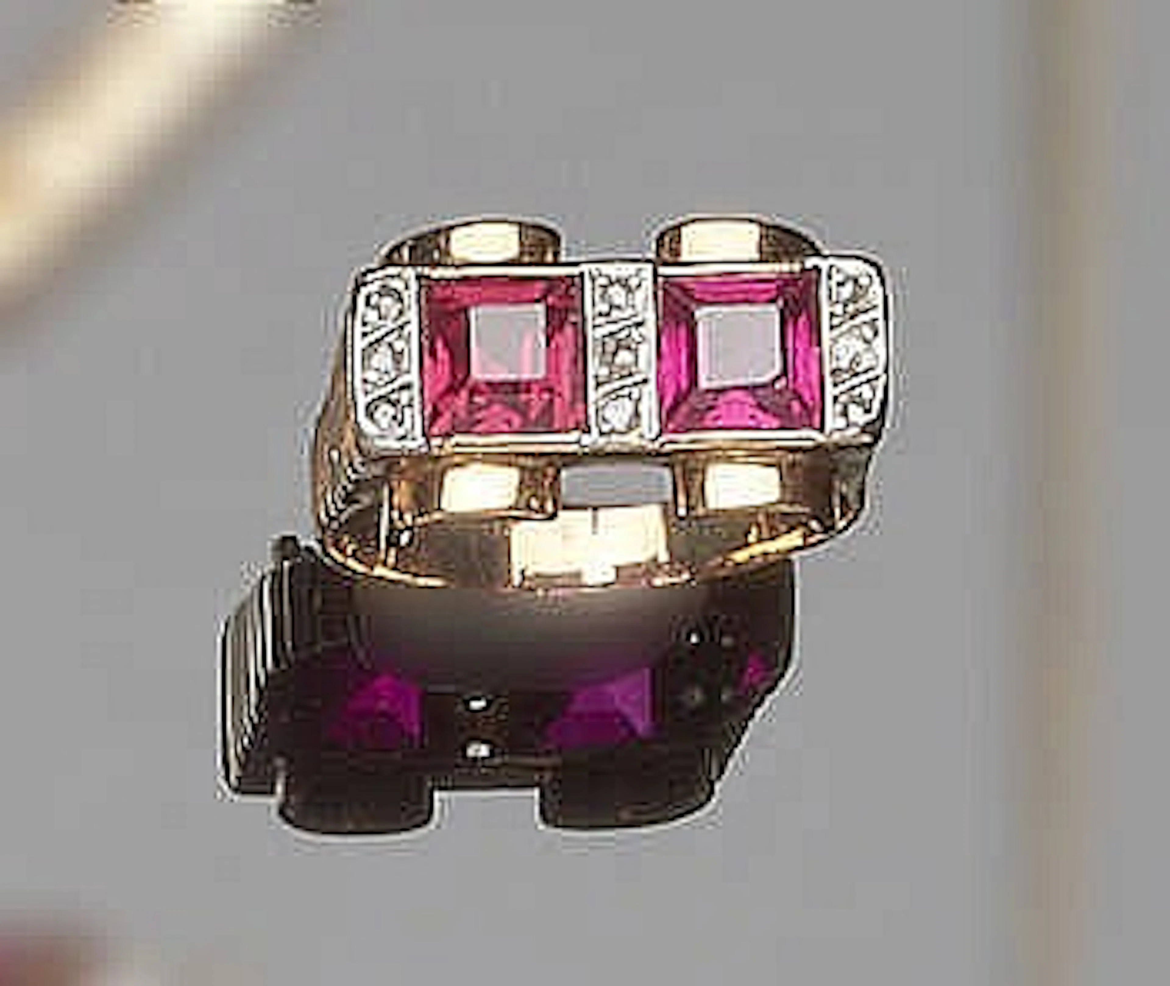 A VINTAGE GOLD, RED GEMSTONE AND DIAMOND RING
