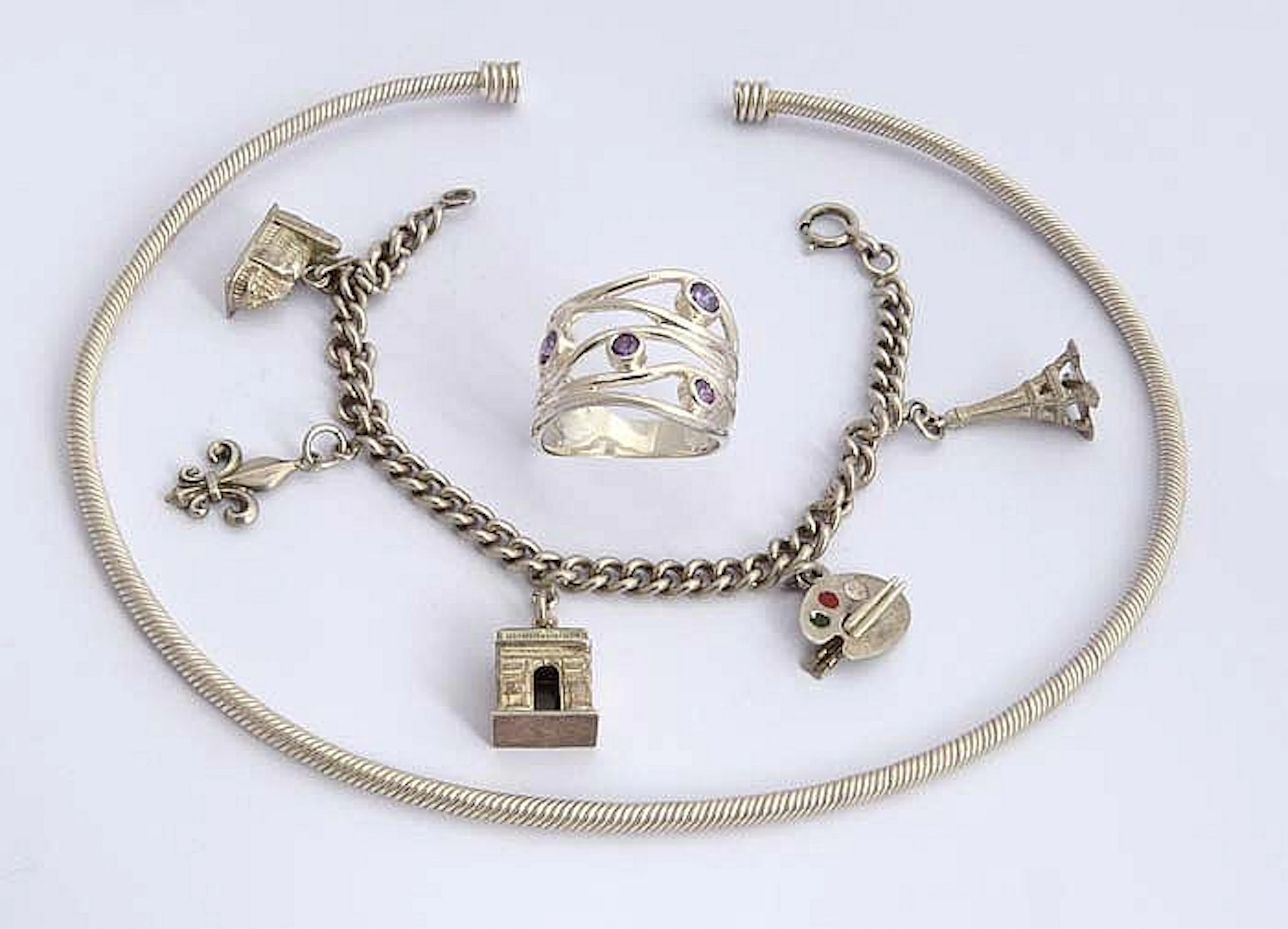 Lote de joyas de plata: gargantilla esclava rígida