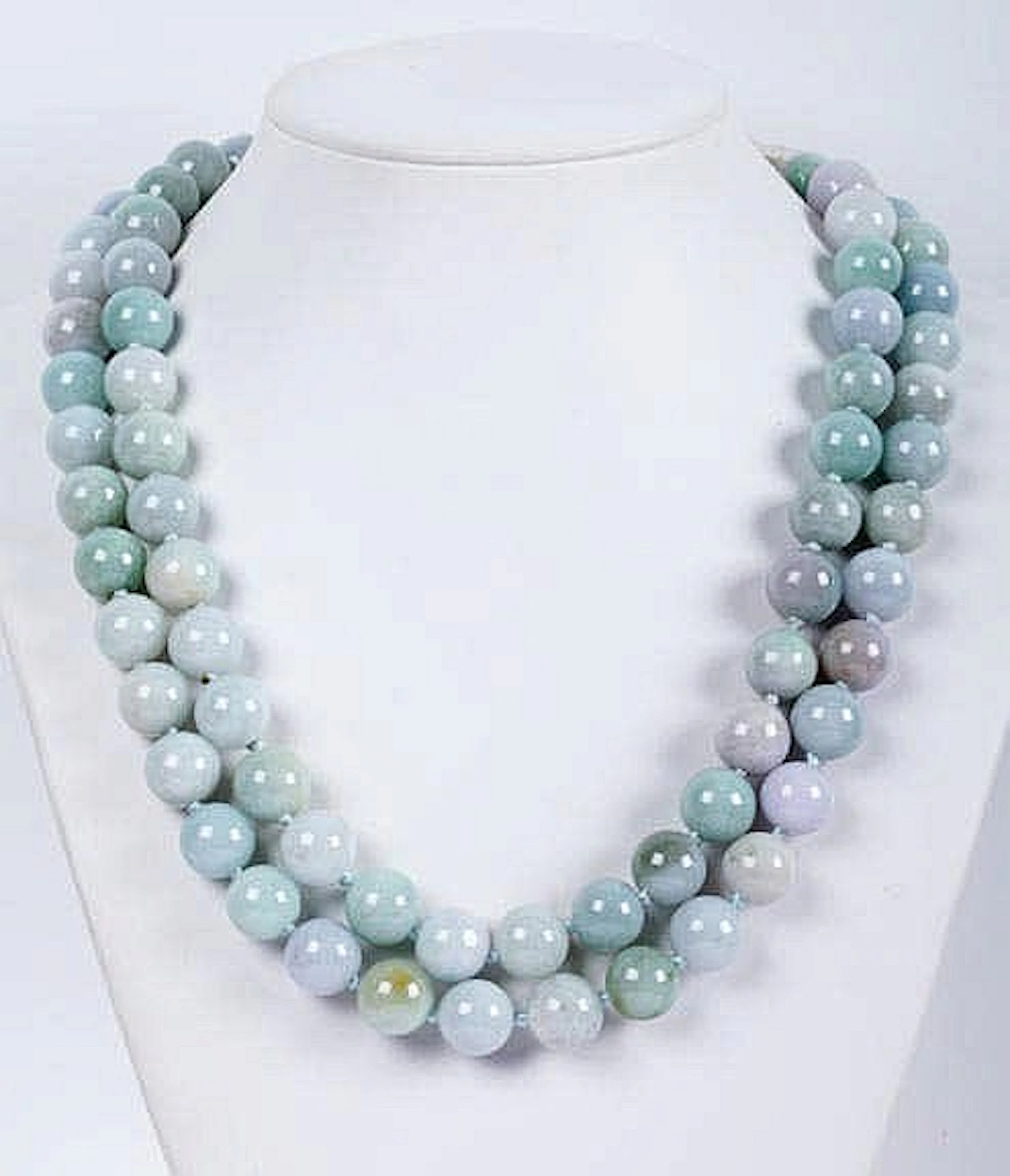 TWO AQUAMARINE BEAD NECKLACES