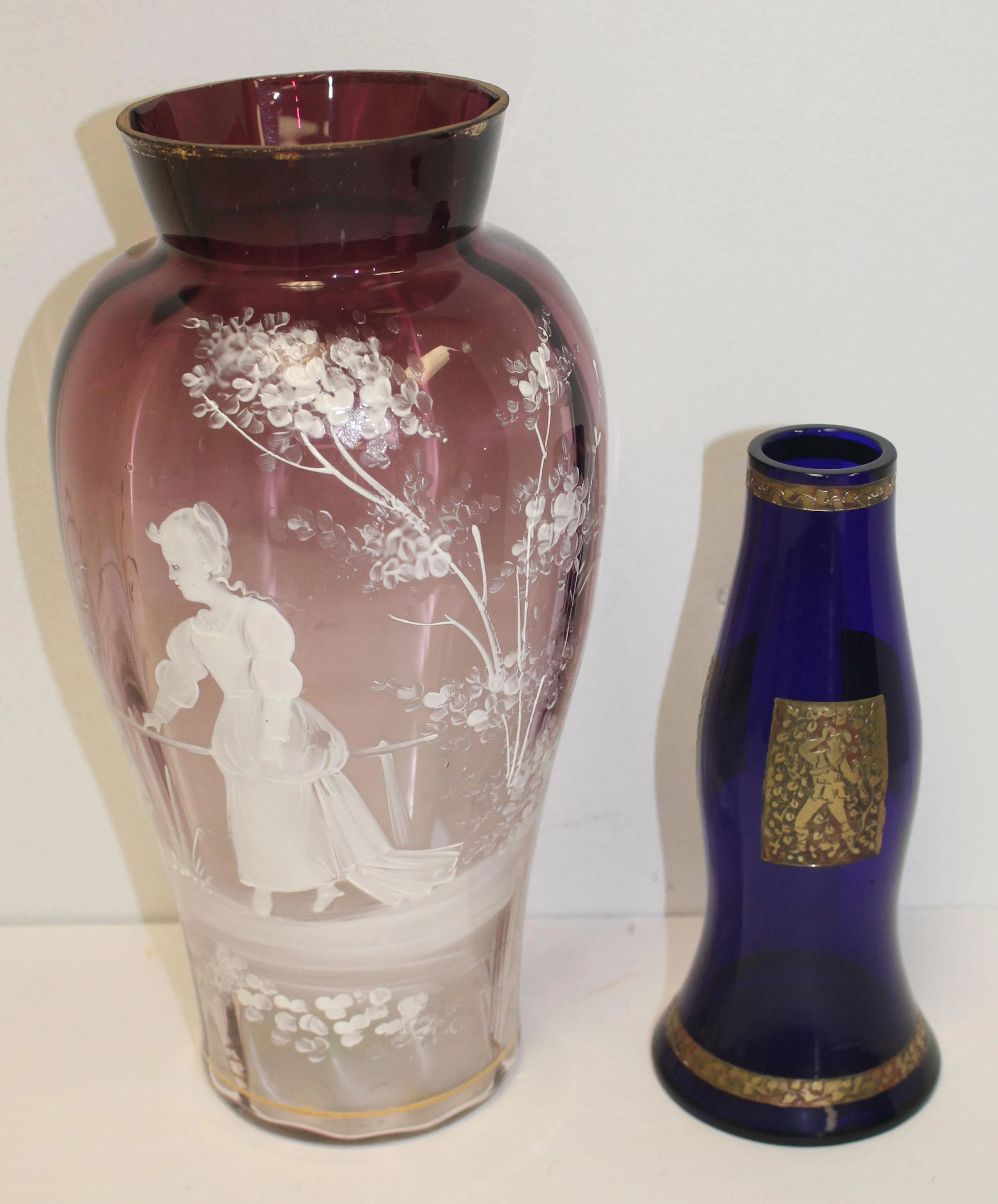 Victorian art glass lot incl 11" Mary Gregory style