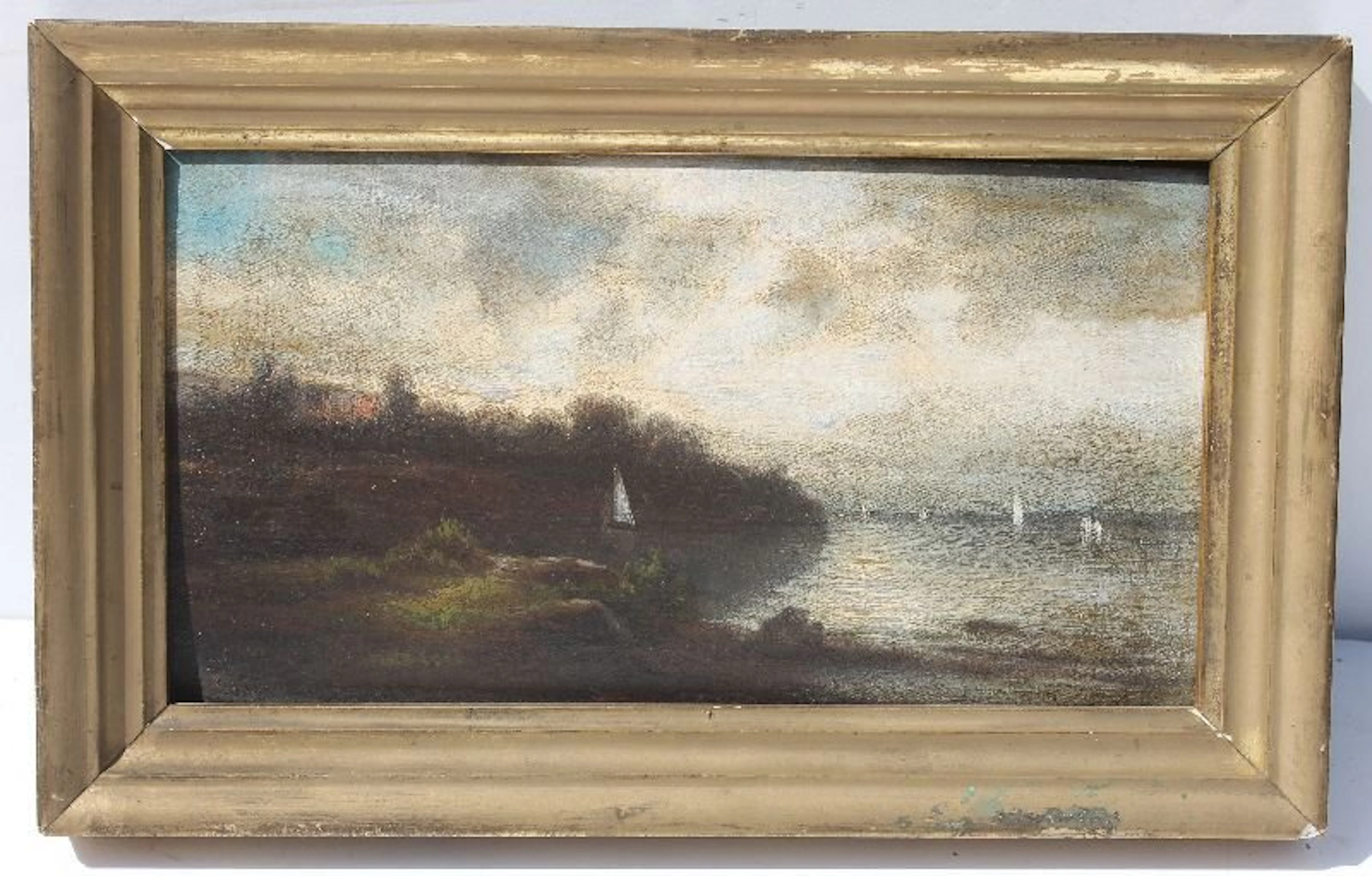 19thC o/bd coastal inlet scene or riverscape (possibly