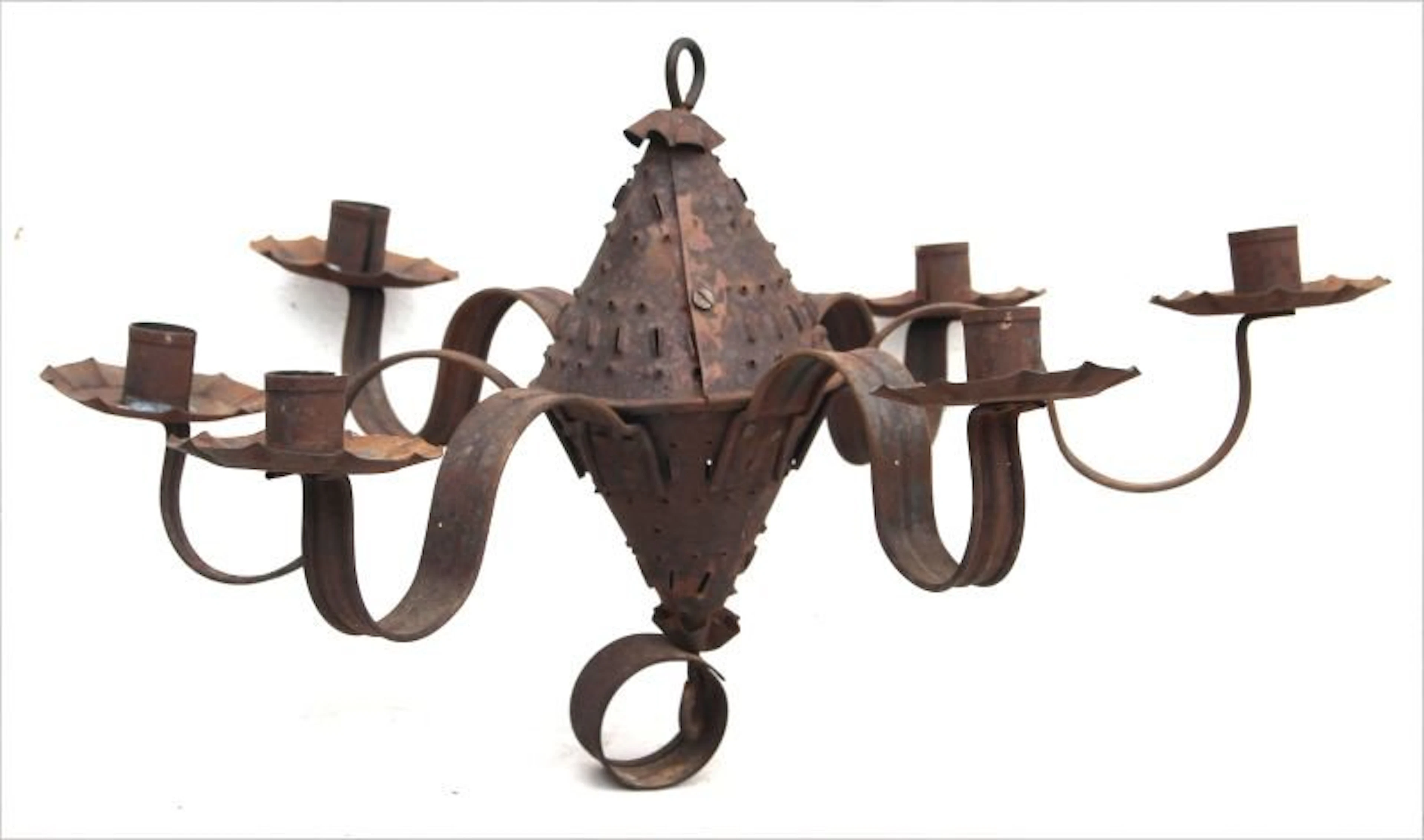mid to late 19thC rolled sheet iron punch dec 6 arm