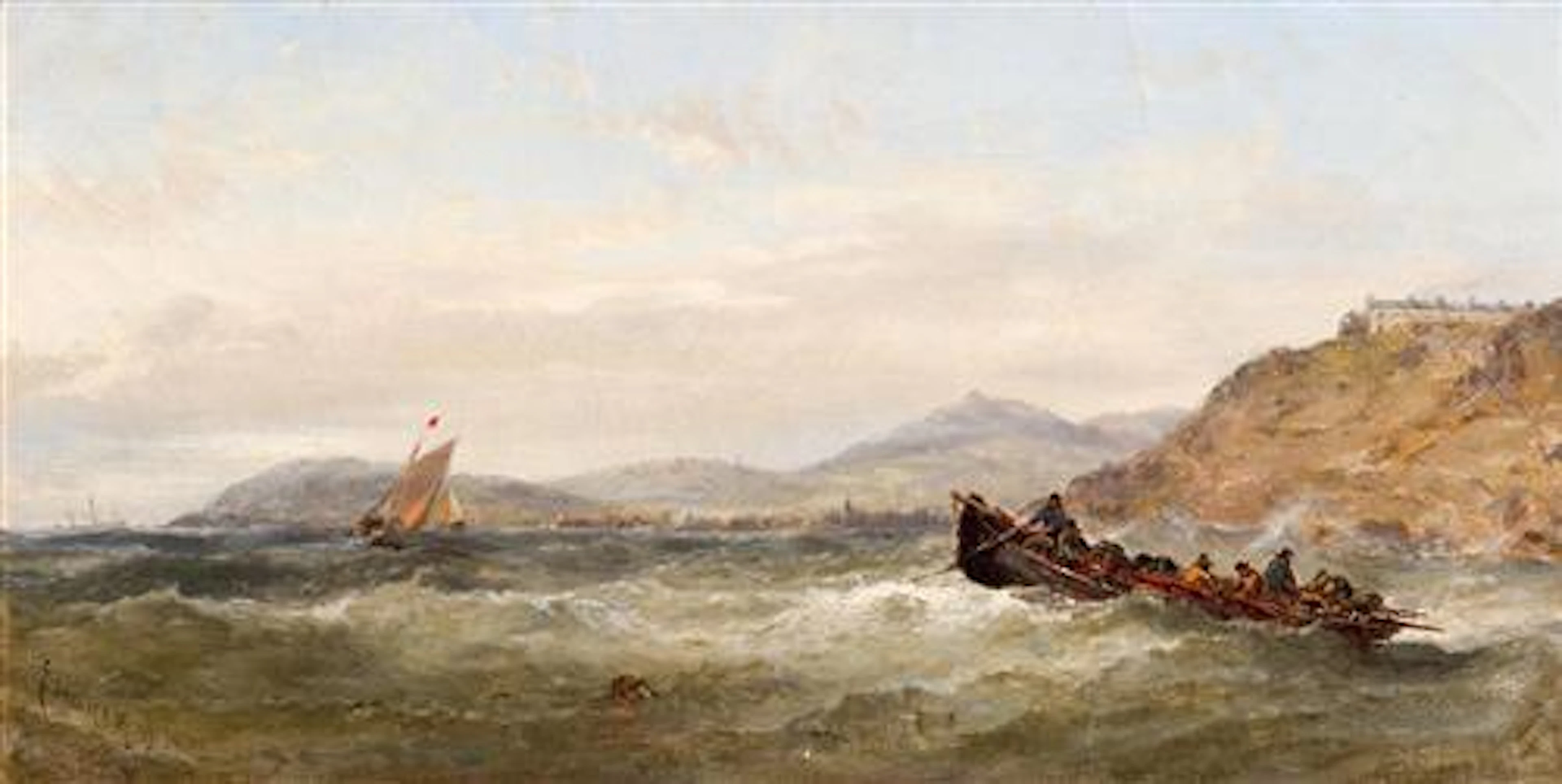Edwin Hayes RHA RI (1820-1904) Battling the Swell (1875)