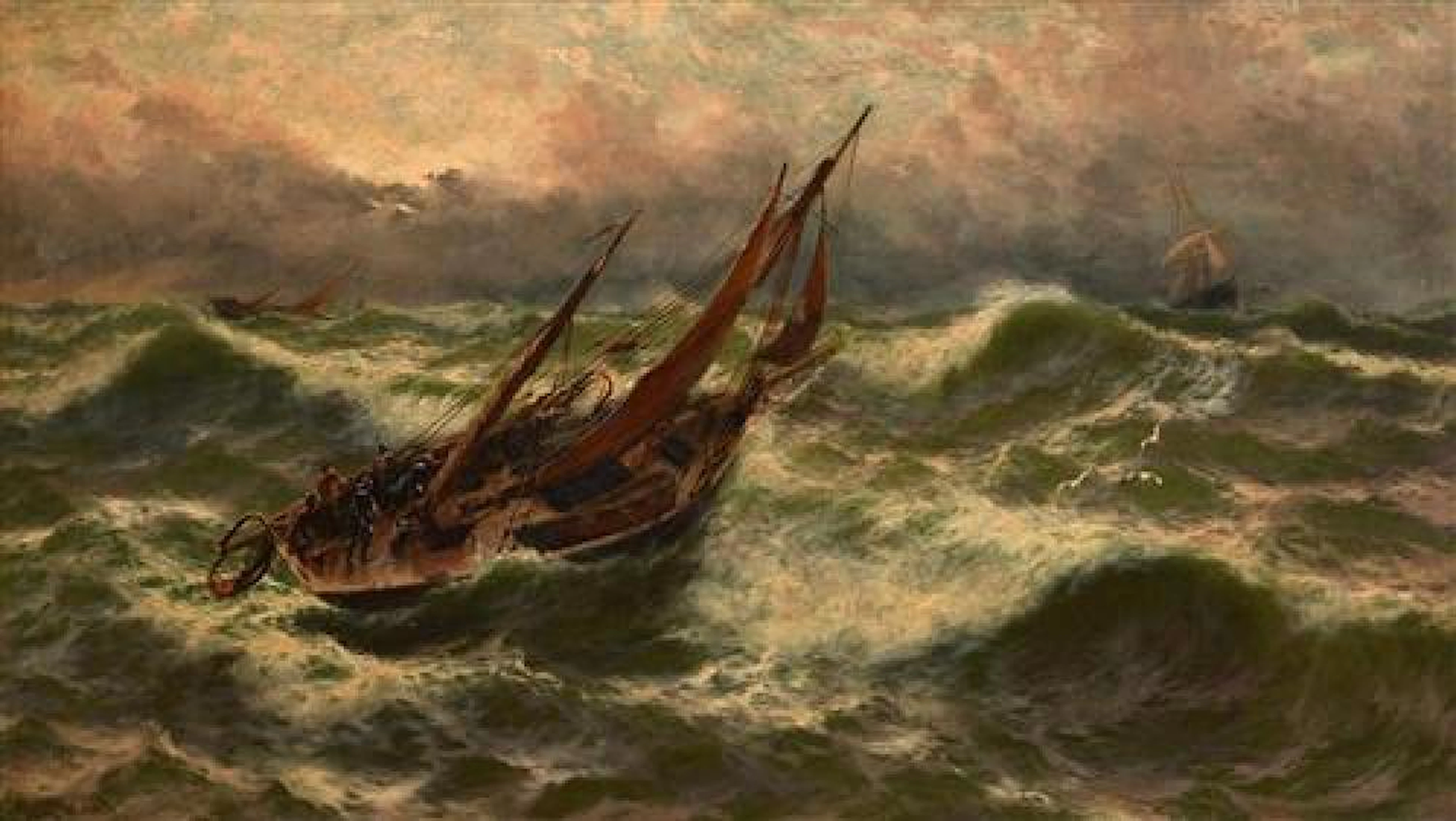 Thomas Rose Miles (fl.1869-1888) Daybreak on the Doggerbank, Trawlers Hove-To