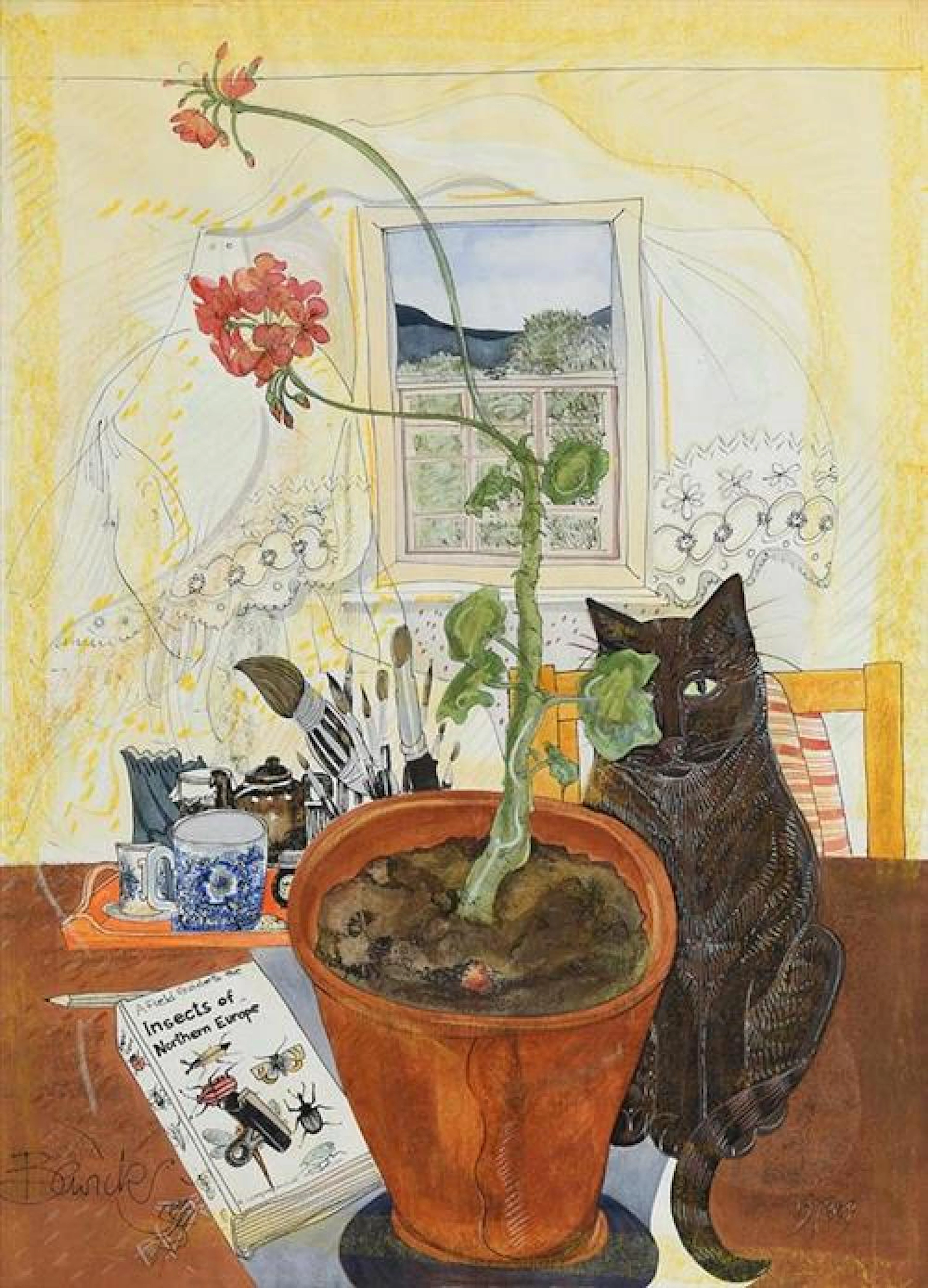 Pauline Bewick RHA (b.1935) Cat and Geranium (1980)