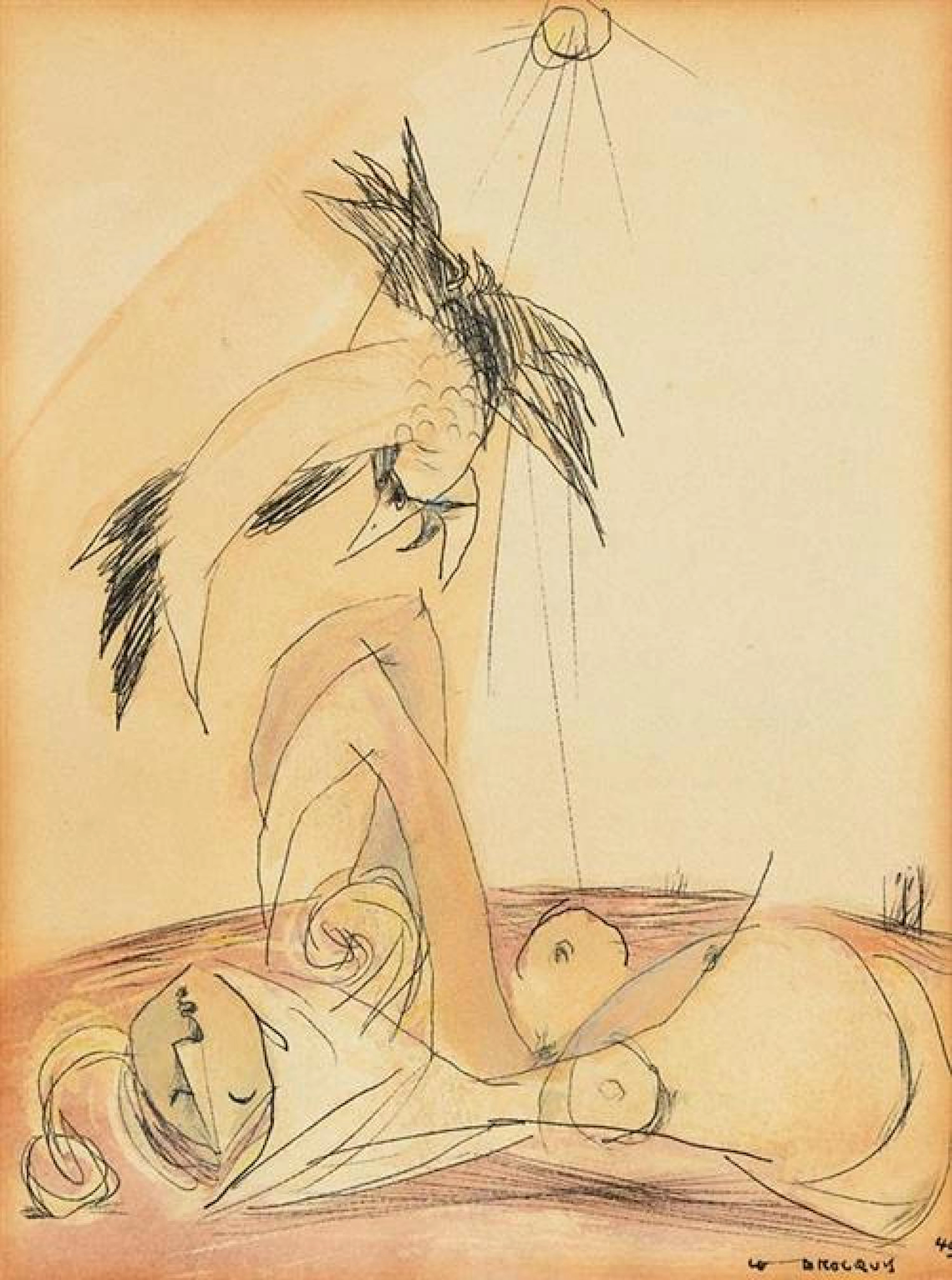Louis Le Brocquy HRHA (1916-2012) Woman and Bird (1949)