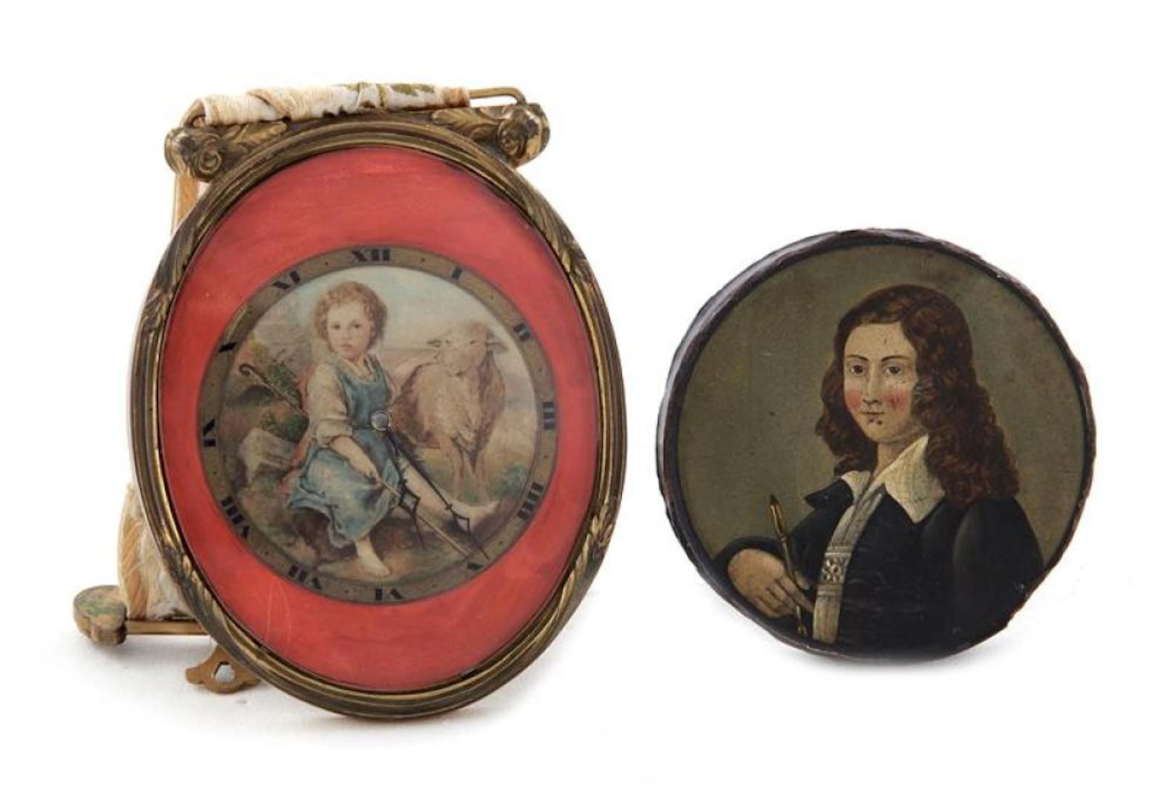 Gublin wall clock, and papier-mache snuff box (2pcs)