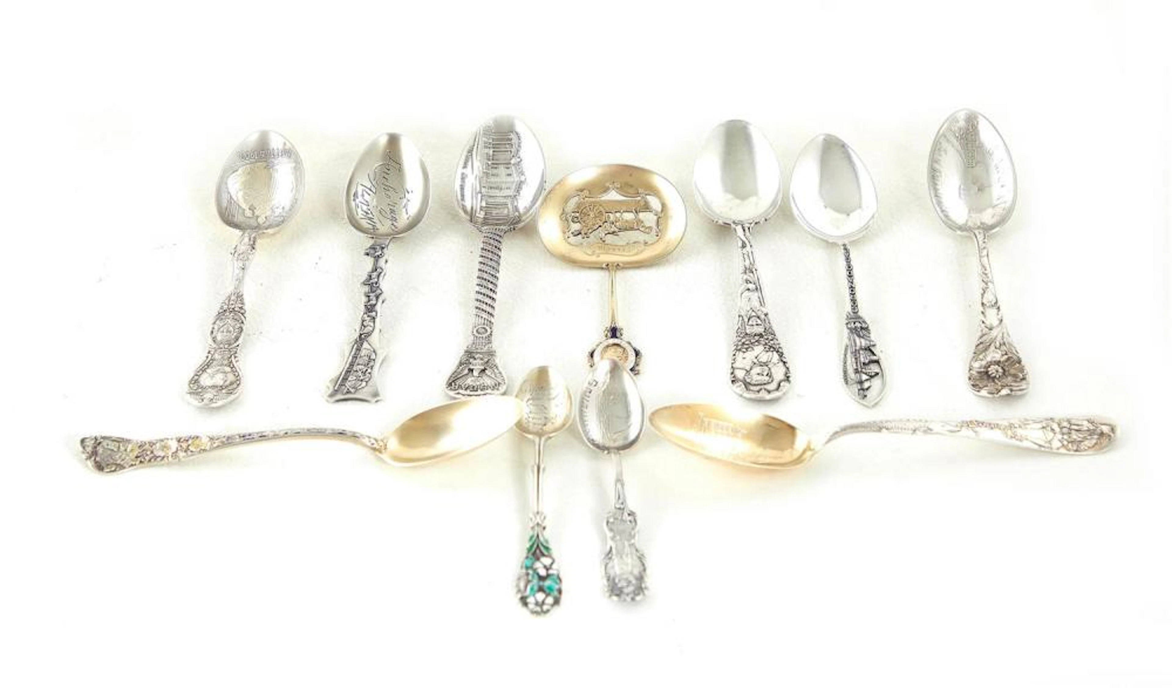 American silver and enameled souvenir spoons (11pcs)