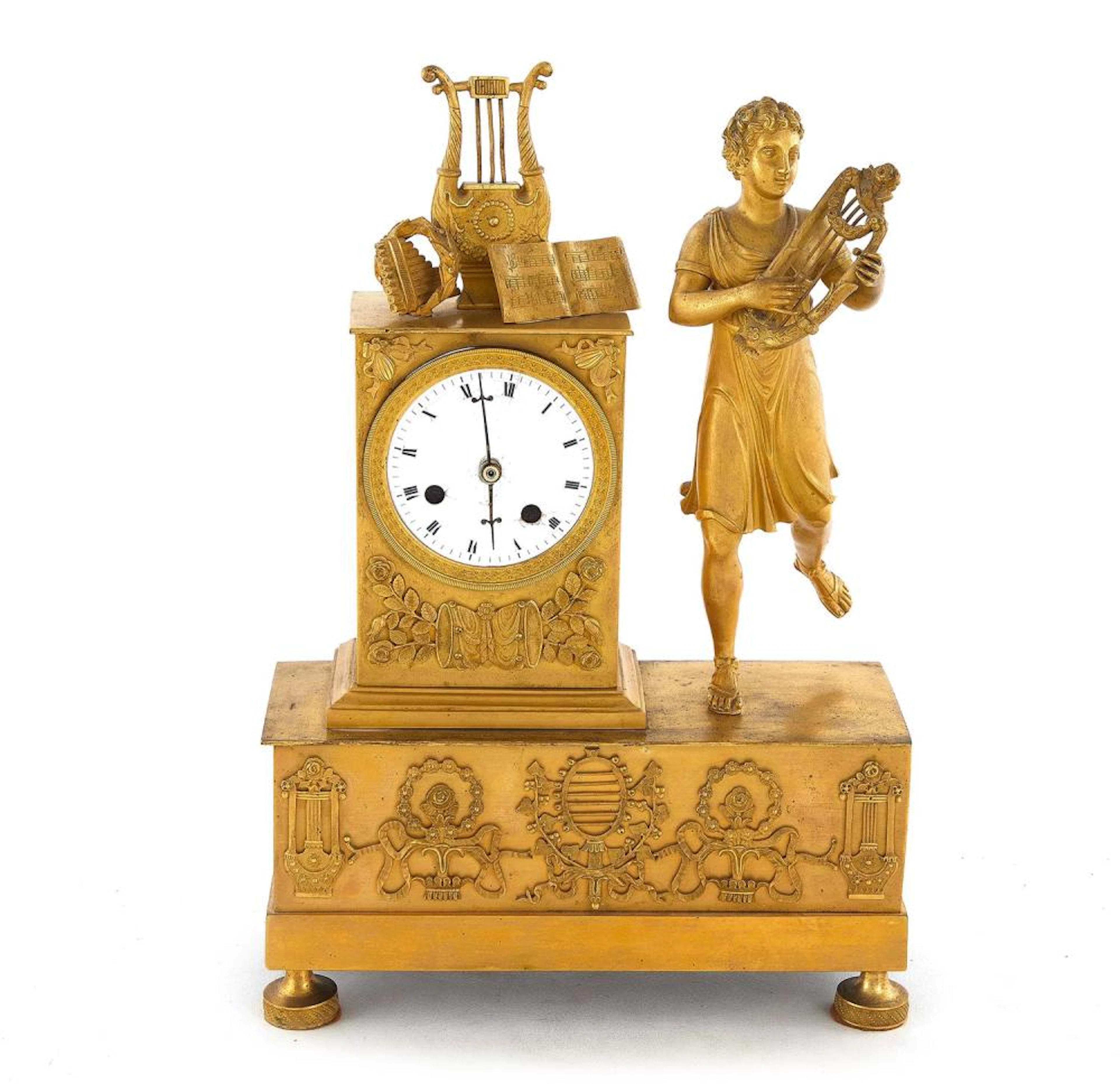 French gilt-bronze figural clock